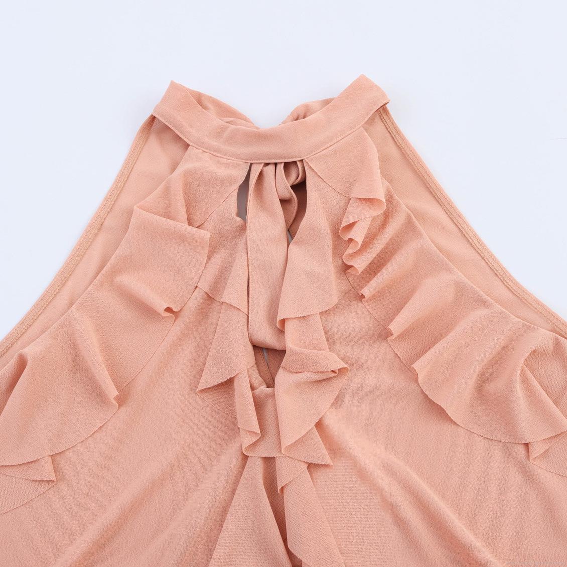 Women Halter Neck Top Elegant Layered Ruffles Sleeveless Chiffon Blouse For Summer Casual Party Vacation Fashion Commuter Solid Color Tie Back Tank Top