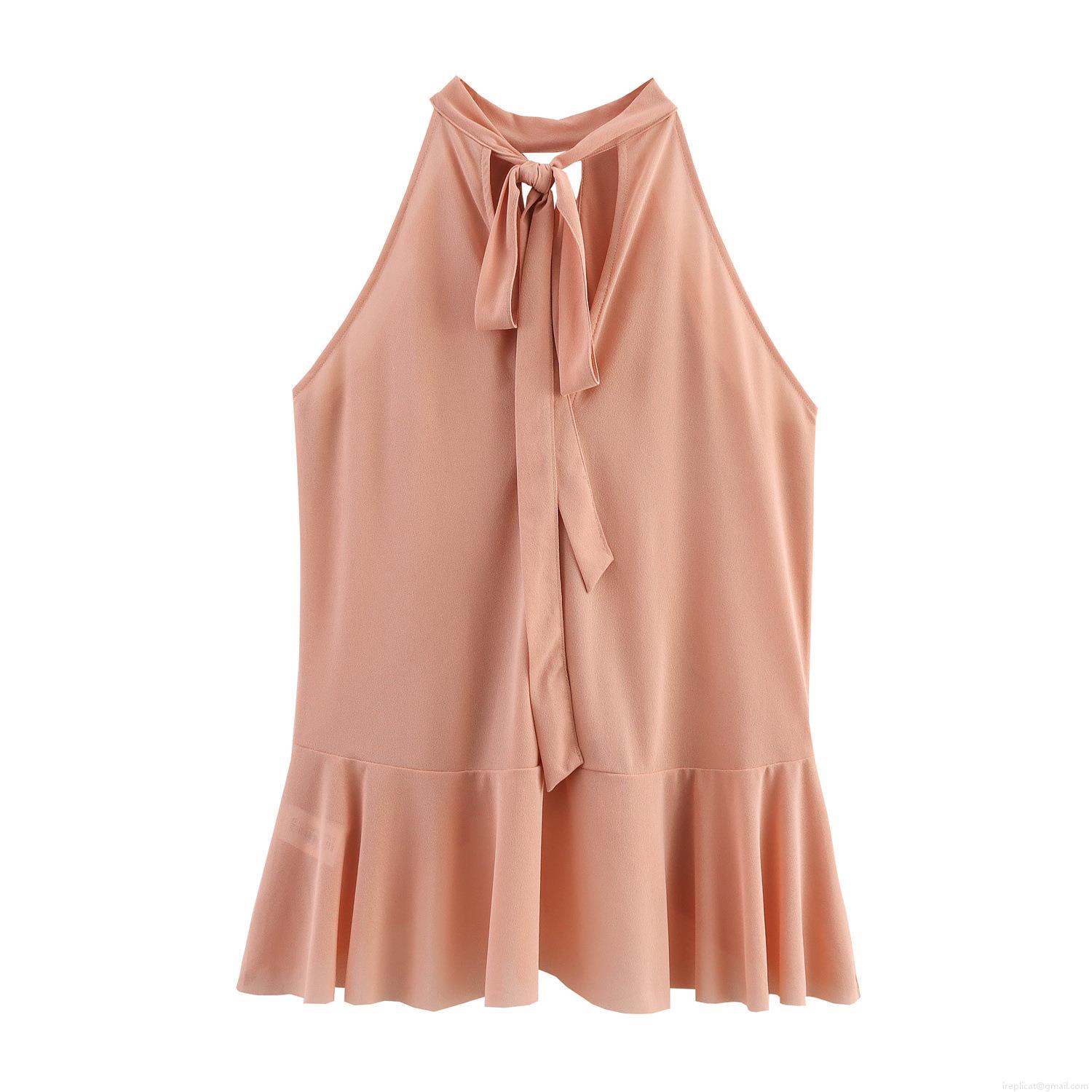 Women Halter Neck Top Elegant Layered Ruffles Sleeveless Chiffon Blouse For Summer Casual Party Vacation Fashion Commuter Solid Color Tie Back Tank Top