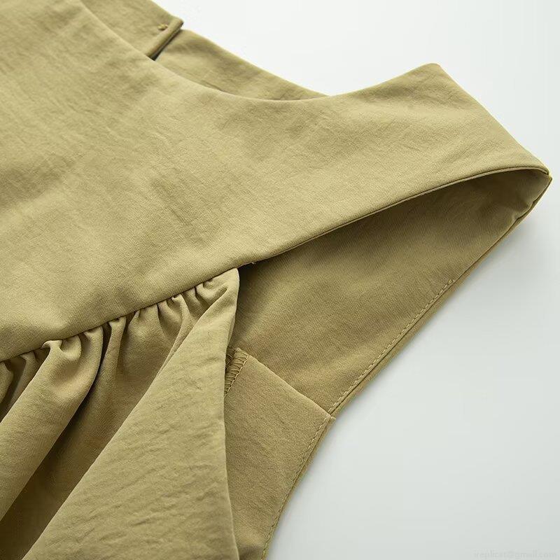 Women's Summer Sleeveless Tank Top Fashion Minimalist Solid Color Front V-Shaped Pleated Ruched Design Round Neck Back Button Casual Daily Vacation Polyester Spandex Blend Top
