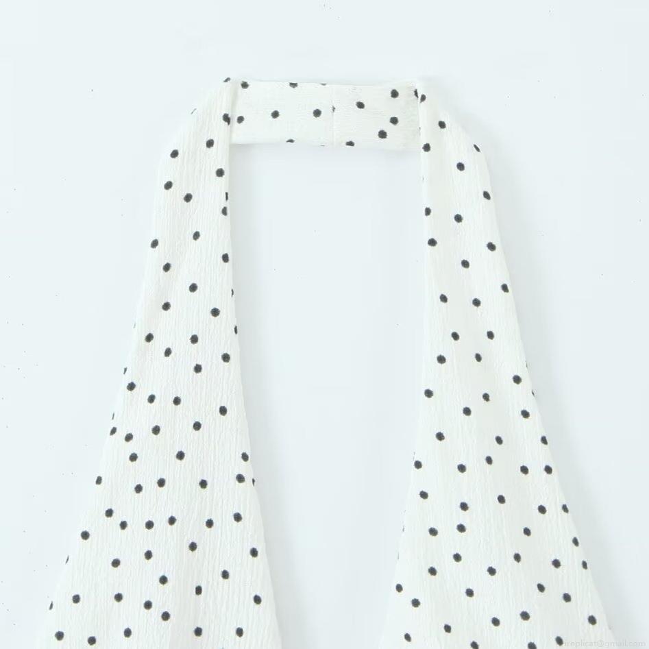 Women Sexy Halter Neck Backless Crop Top Tiered Ruffle Hem Crepe Fabric Sleeveless Polka Dot Solid Color Top For Summer Party Clubwear