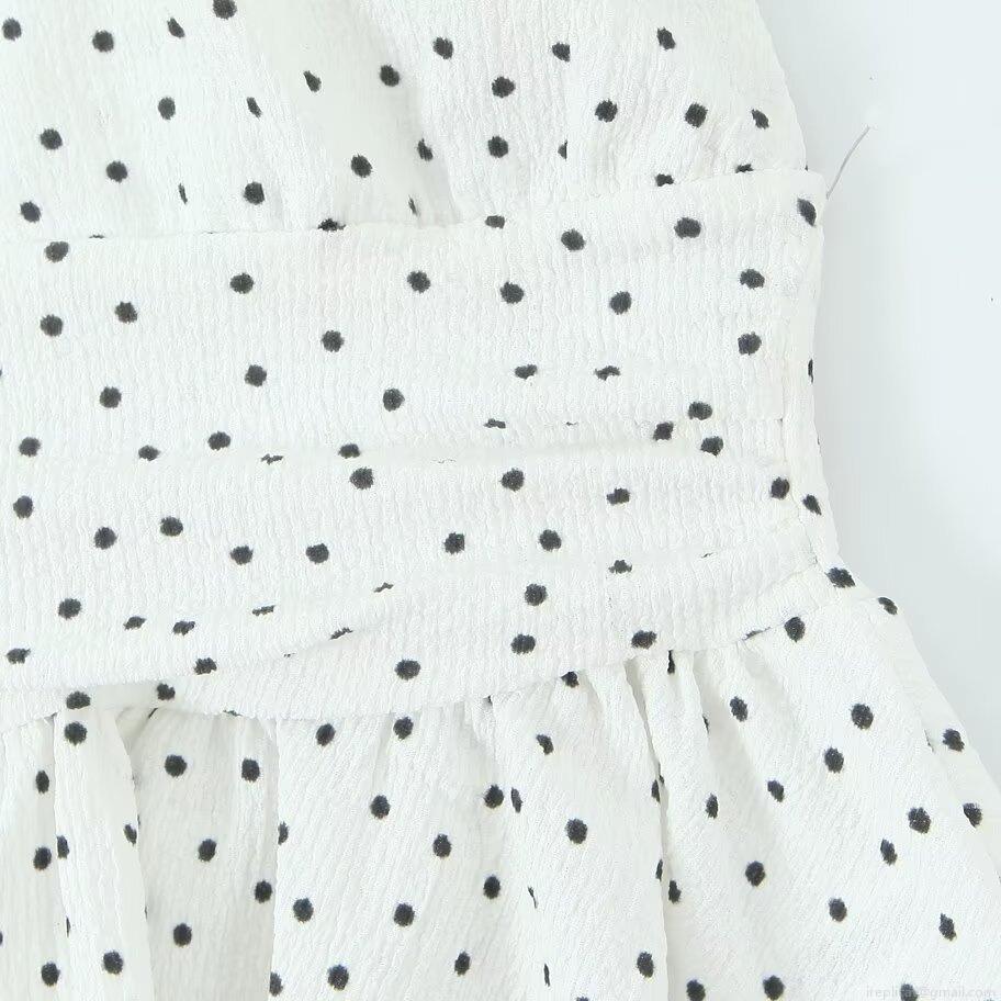 Women Sexy Halter Neck Backless Crop Top Tiered Ruffle Hem Crepe Fabric Sleeveless Polka Dot Solid Color Top For Summer Party Clubwear