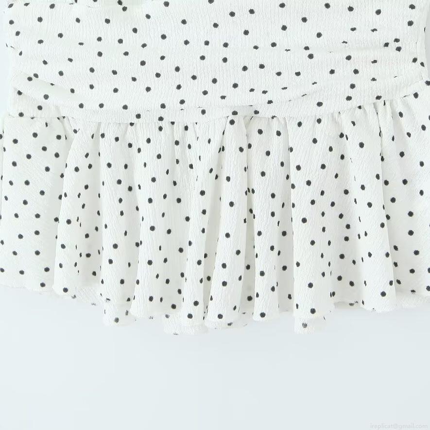 Women Sexy Halter Neck Backless Crop Top Tiered Ruffle Hem Crepe Fabric Sleeveless Polka Dot Solid Color Top For Summer Party Clubwear