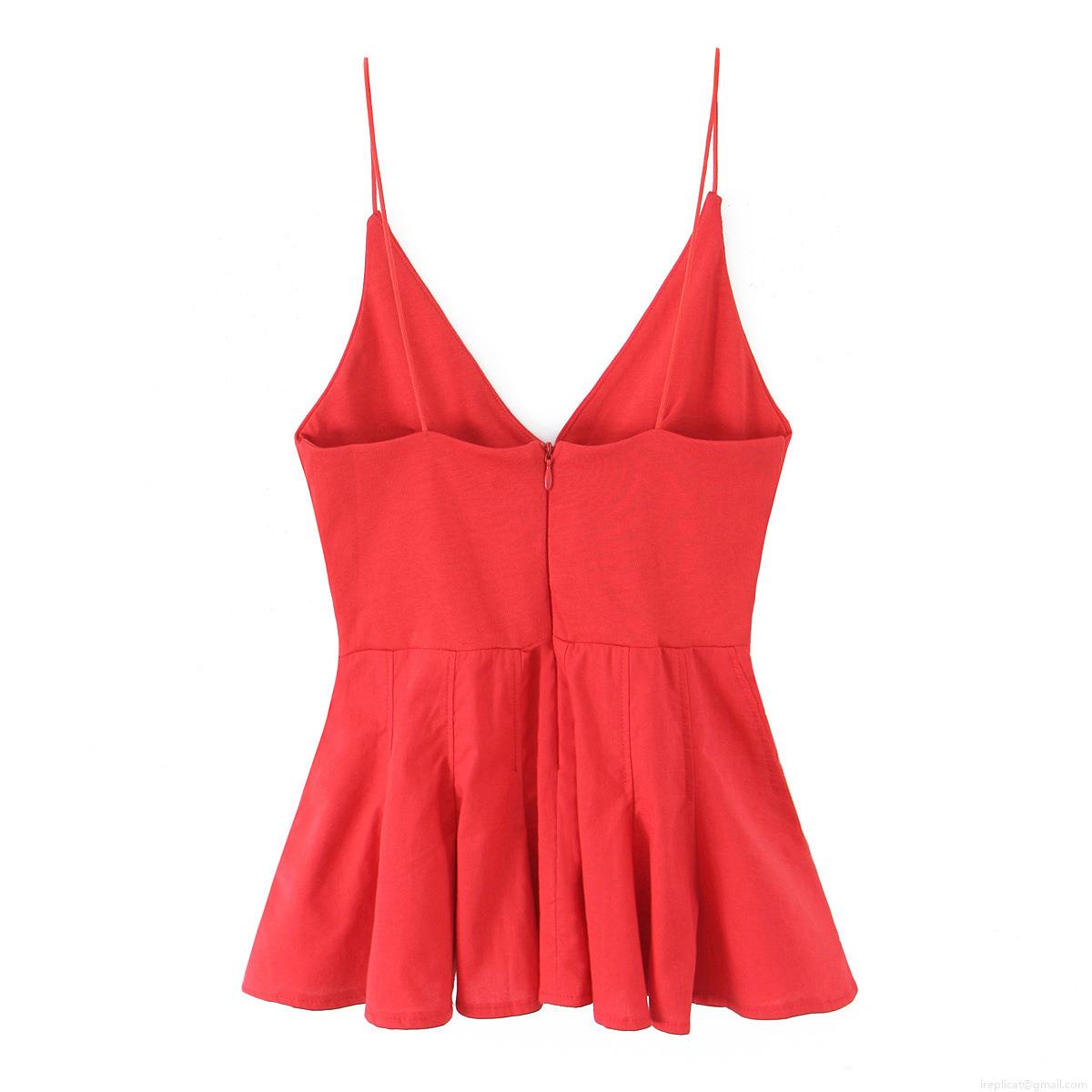 Women Sexy Poplin Peplum Camisole Top Deep V Neck Backless Spaghetti Strap Ruffle Hem Tank Top For Summer Party Club Dating Ladies Fashion
