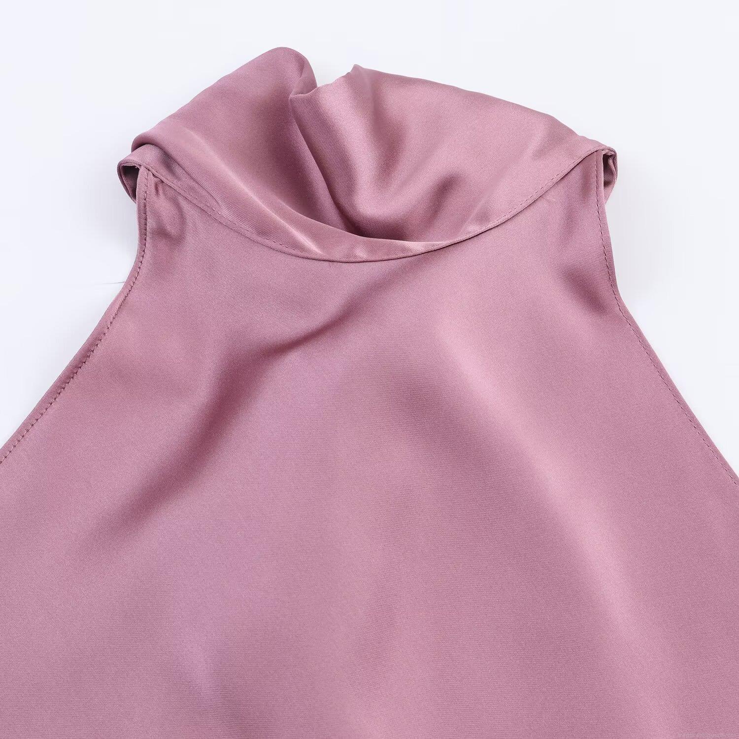 Women's Sexy Halter Neck Satin Top Backless Asymmetric Hem Sleeveless Blouse For Party Elegant Solid Color Silk-Like Camisole Socialite Style Clubwear