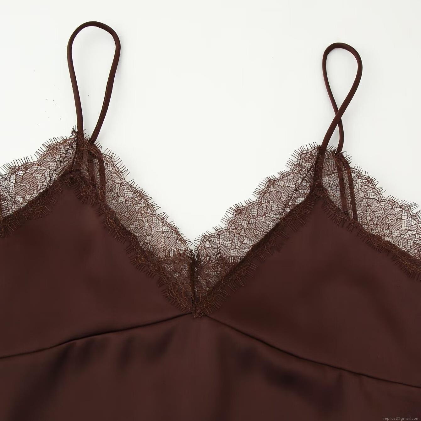 Women's Lace Trim Satin Cami Top Sexy V-Neck Spaghetti Strap Silk-Like Sleeveless Tank Top Elegant Chic Slim Fit Camisole