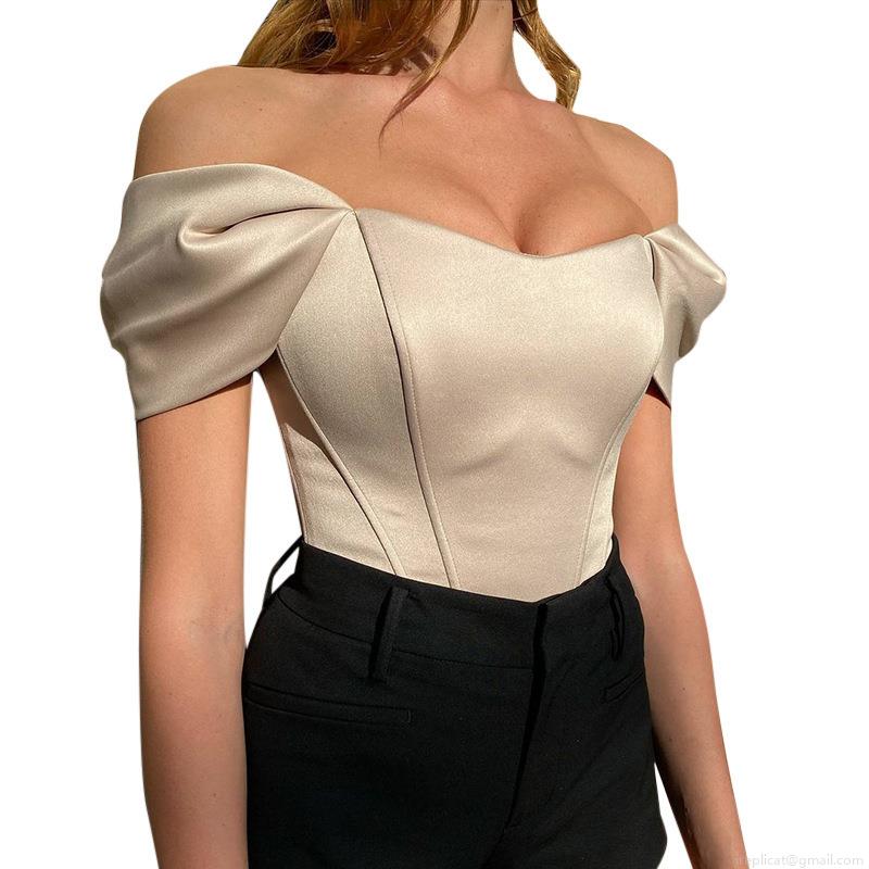 Women's Sexy Satin Off Shoulder Corset Top Elegant Fishbone Waist Bustier Solid Color Clubwear Party Tube Top For Women Streetwear