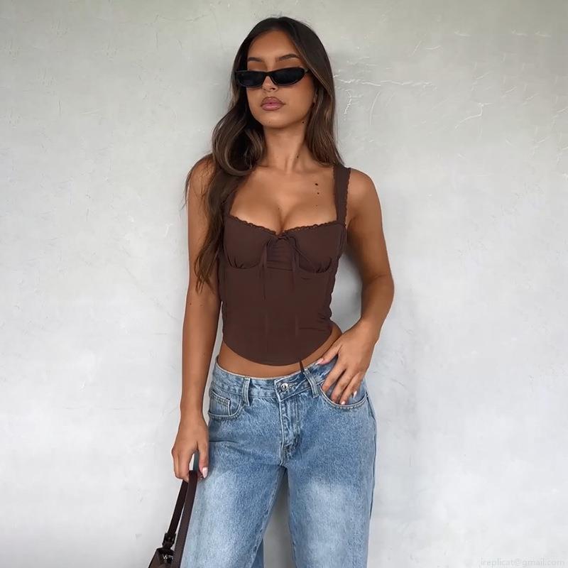 Women's Sexy Slim Fit Corset Cami Top Lace Trim Ribbon Bow V Neck Sleeveless Tank Top Elegant Summer Party French Retro Polyester Spandex Camisole
