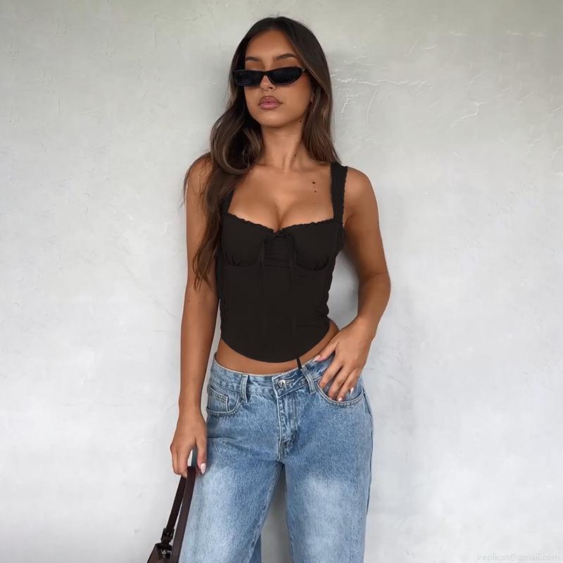 Women's Sexy Slim Fit Corset Cami Top Lace Trim Ribbon Bow V Neck Sleeveless Tank Top Elegant Summer Party French Retro Polyester Spandex Camisole