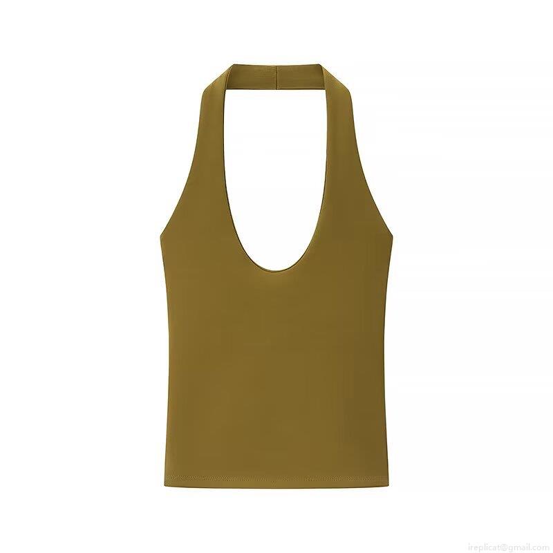 Women's Slim Fit Halter Neck T-Shirt Solid Color Ribbed Knit Polyester Sleeveless Backless Top For Summer Party Casual Wear
