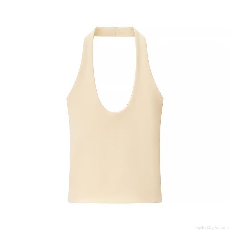 Women's Slim Fit Halter Neck T-Shirt Solid Color Ribbed Knit Polyester Sleeveless Backless Top For Summer Party Casual Wear