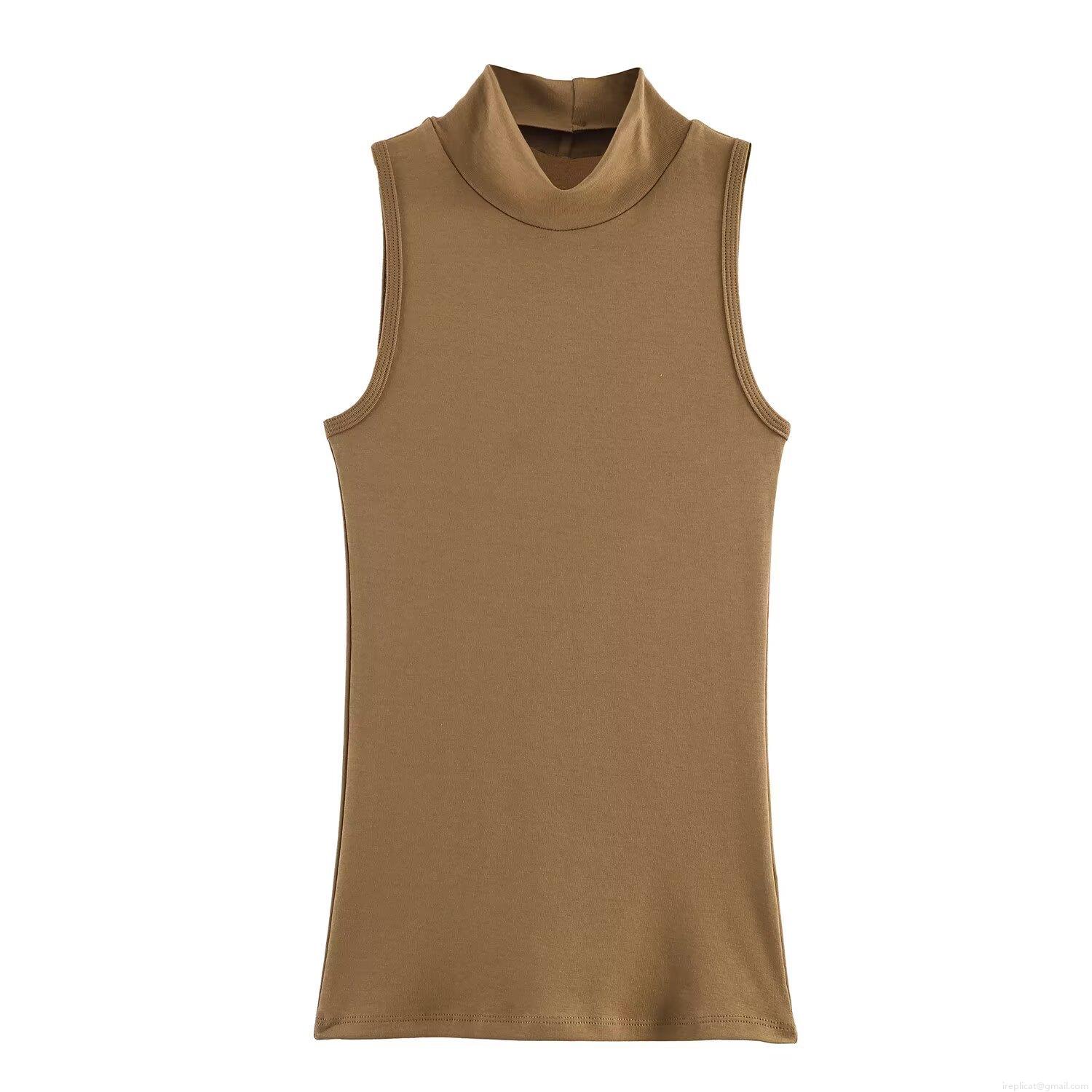 Women's Chic Mock Neck Sleeveless Tank Top Slim Fit Solid Color Ribbed Knit Base Layer Undershirt Vest For Summer Daily Wear