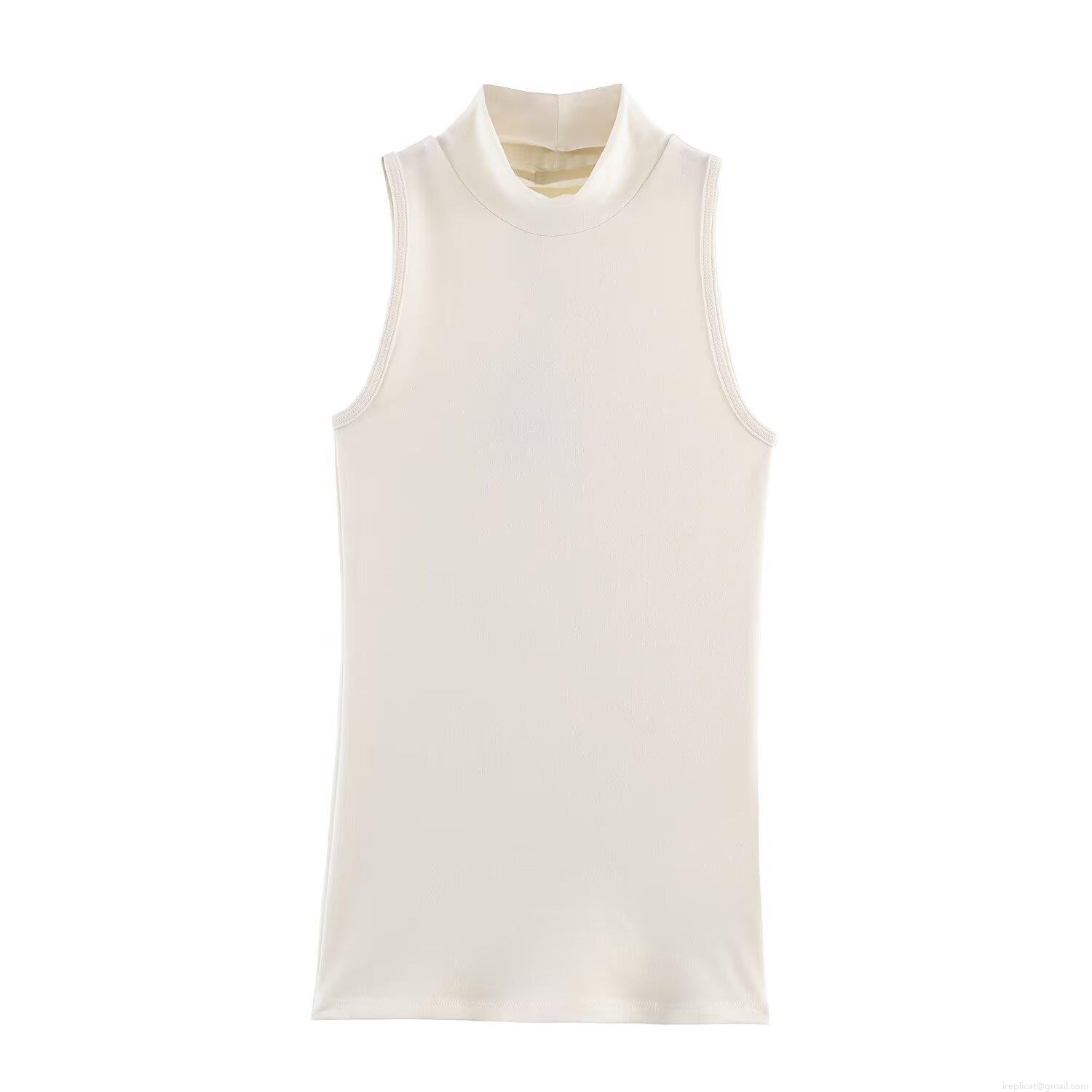 Women's Chic Mock Neck Sleeveless Tank Top Slim Fit Solid Color Ribbed Knit Base Layer Undershirt Vest For Summer Daily Wear