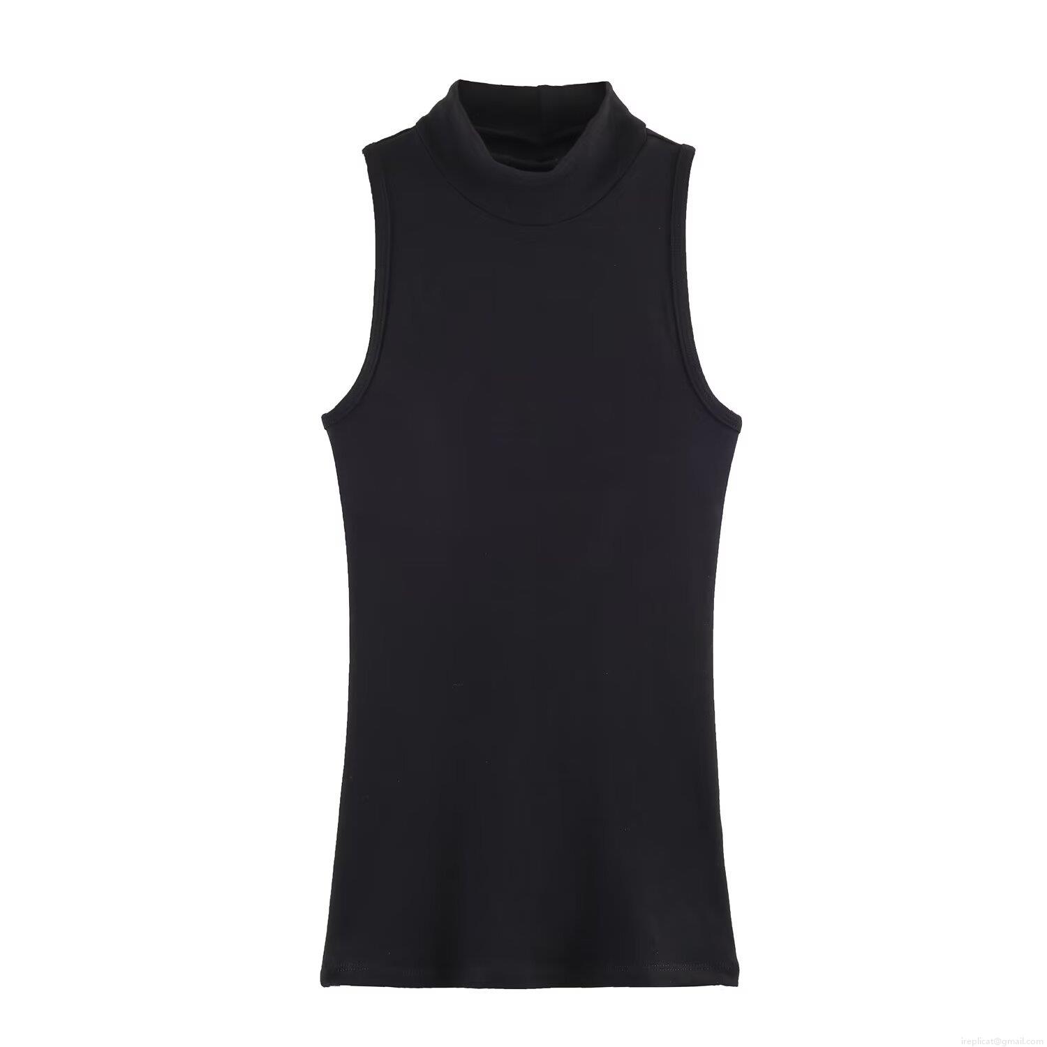 Women's Chic Mock Neck Sleeveless Tank Top Slim Fit Solid Color Ribbed Knit Base Layer Undershirt Vest For Summer Daily Wear