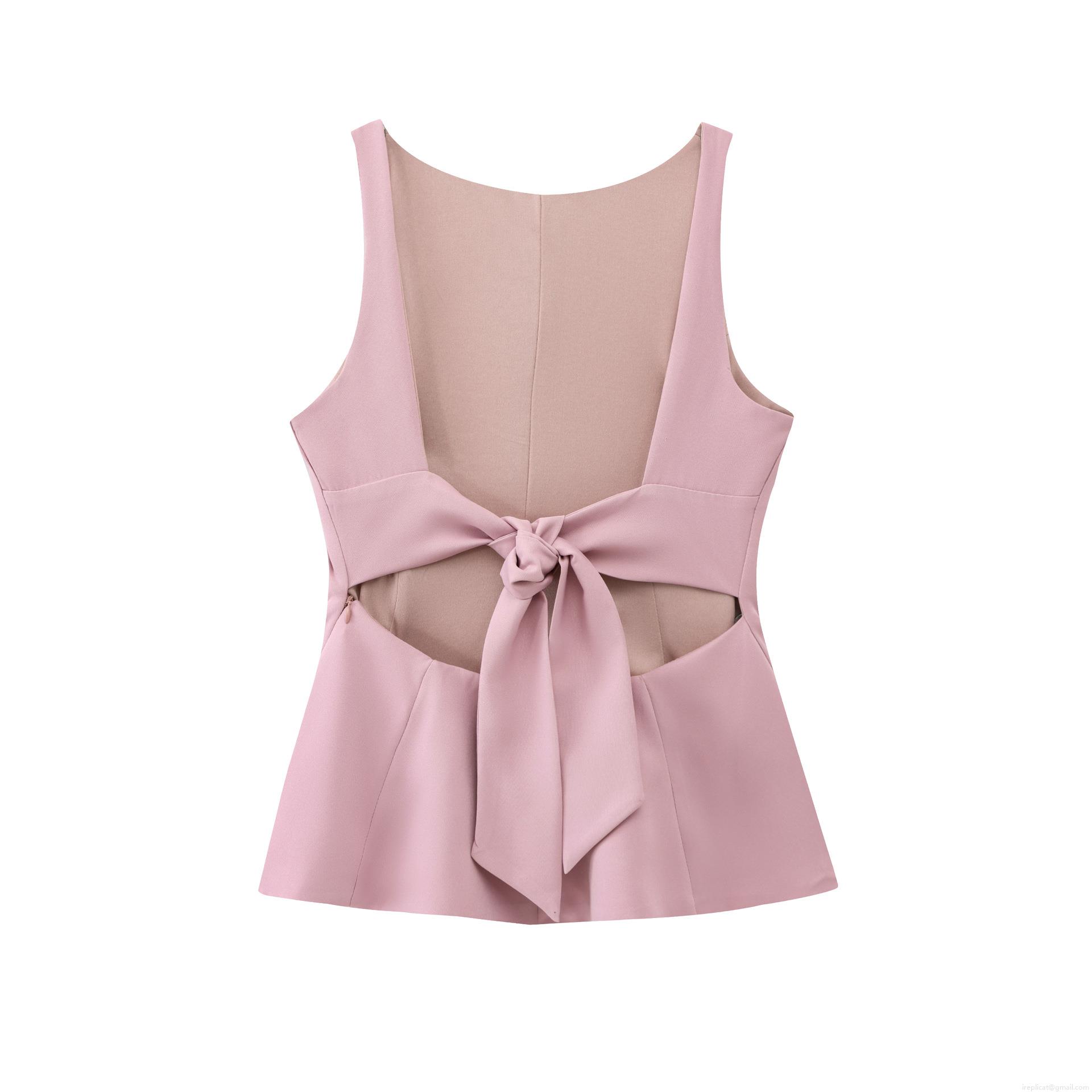 Women's Sexy Peplum Tank Top Sleeveless Open Back Bow Tie Waist Slim Fit Solid Color Polyester Blend Elegant Top for Party Dating Casual Wear Summer