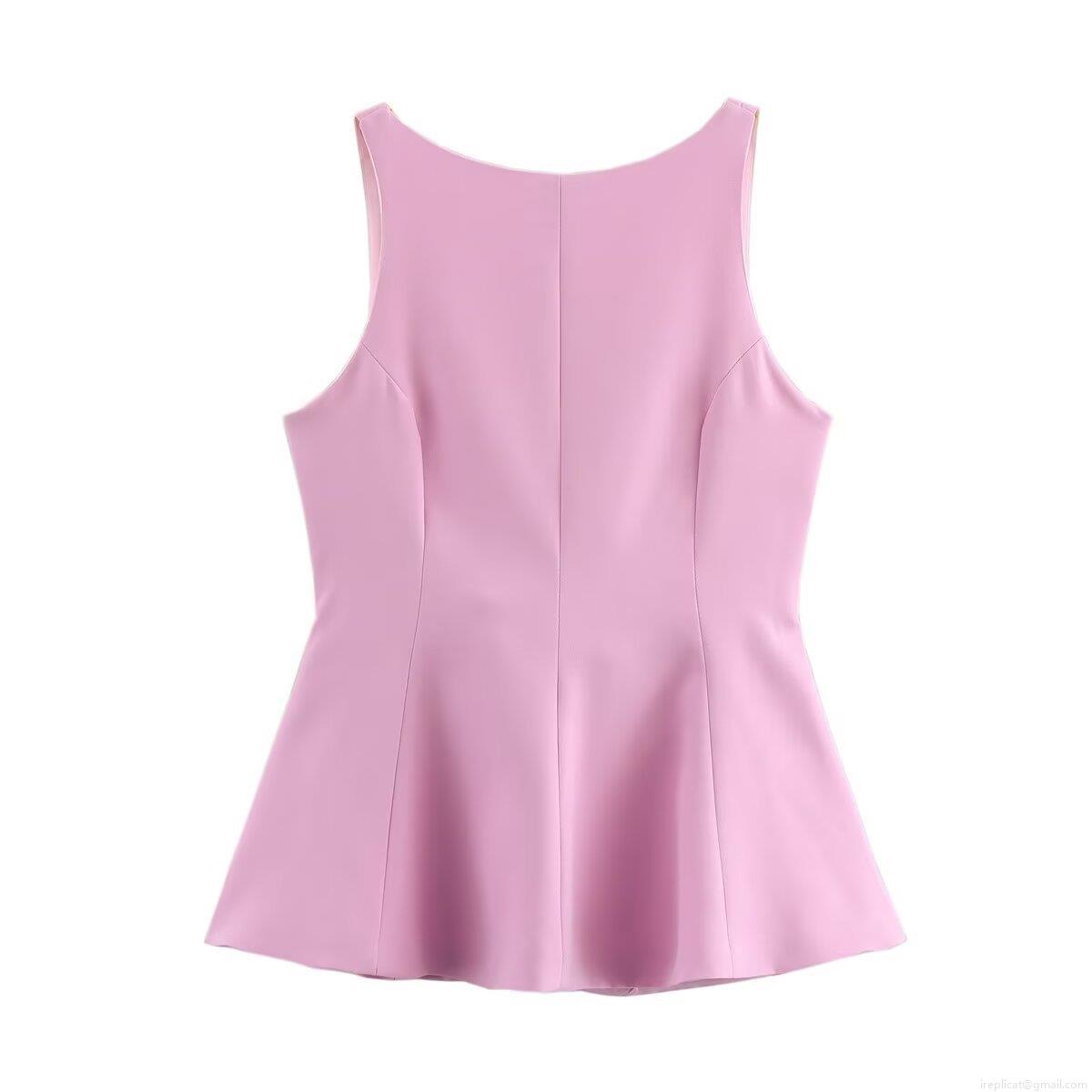 Women's Elegant Sleeveless Peplum Top Sexy Backless Bow Tie Ruffle Hem Slim Fit Woven Polyester Vest For Party Summer Dating
