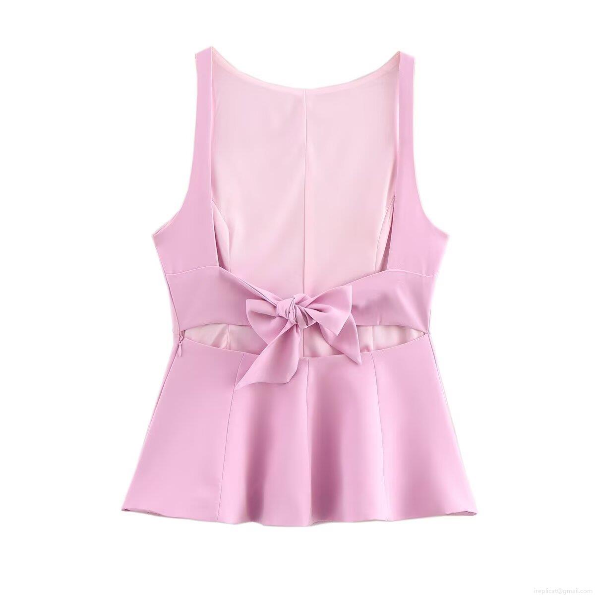 Women's Elegant Sleeveless Peplum Top Sexy Backless Bow Tie Ruffle Hem Slim Fit Woven Polyester Vest For Party Summer Dating