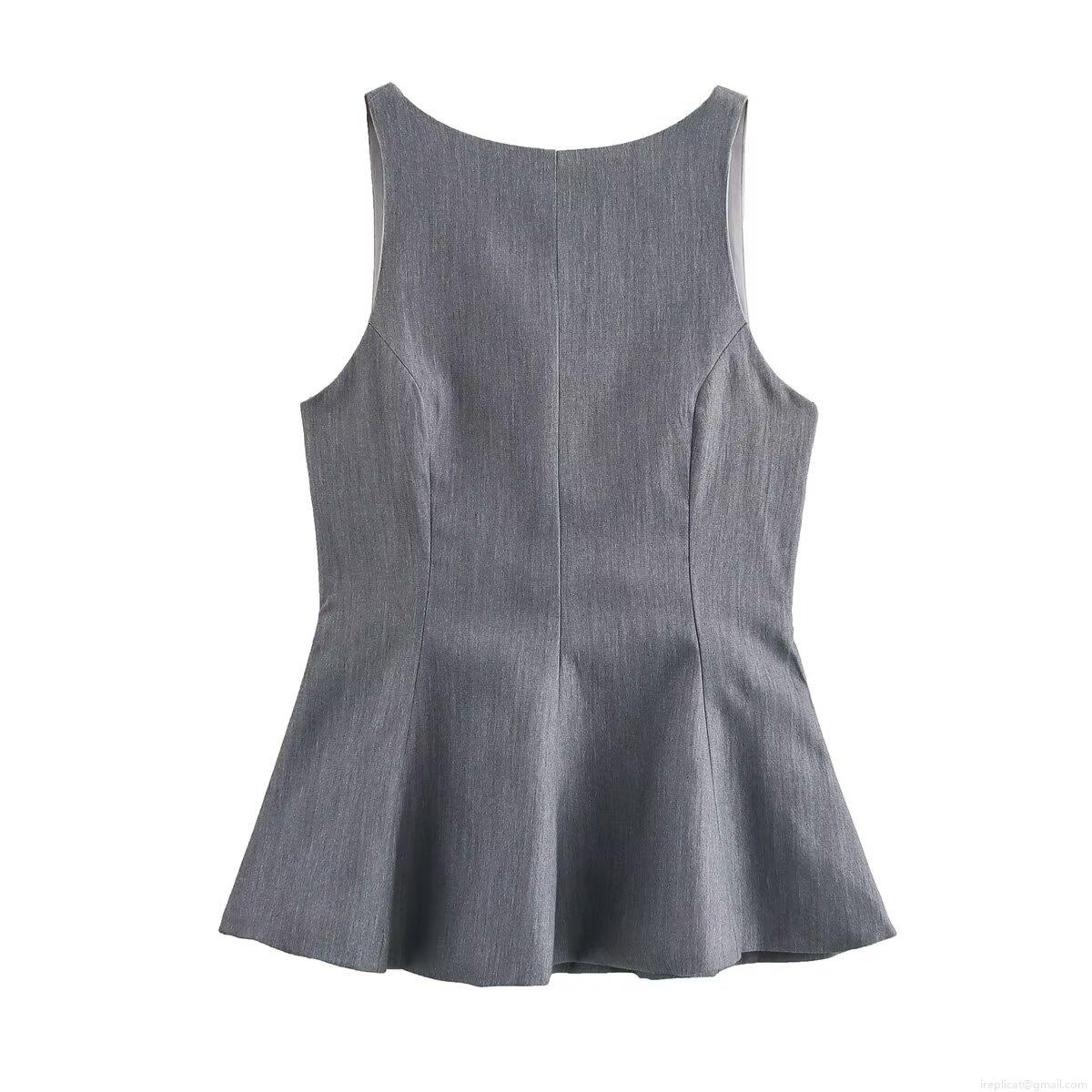 Women's Elegant Sleeveless Peplum Top Sexy Backless Bow Tie Ruffle Hem Slim Fit Woven Polyester Vest For Party Summer Dating