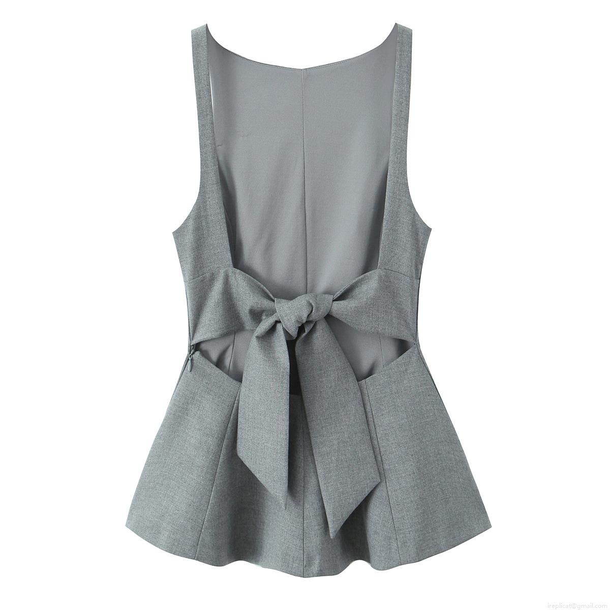 Women Sexy Backless Peplum Top With Large Bow Tie Polyester Woven Sleeveless Ruffle Hem Vest Top For Party Clubwear Socialite Style