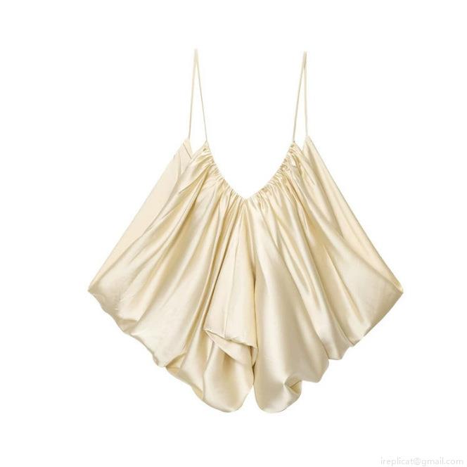 Women's Sexy V Neck Satin Pleated Camisole Top Spaghetti Strap Silk Texture Tank Top Solid Color Summer Streetwear Party Clubwear Sleeveless Blouse