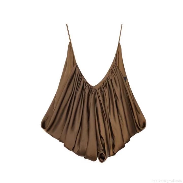 Women's Sexy V Neck Satin Pleated Camisole Top Spaghetti Strap Silk Texture Tank Top Solid Color Summer Streetwear Party Clubwear Sleeveless Blouse