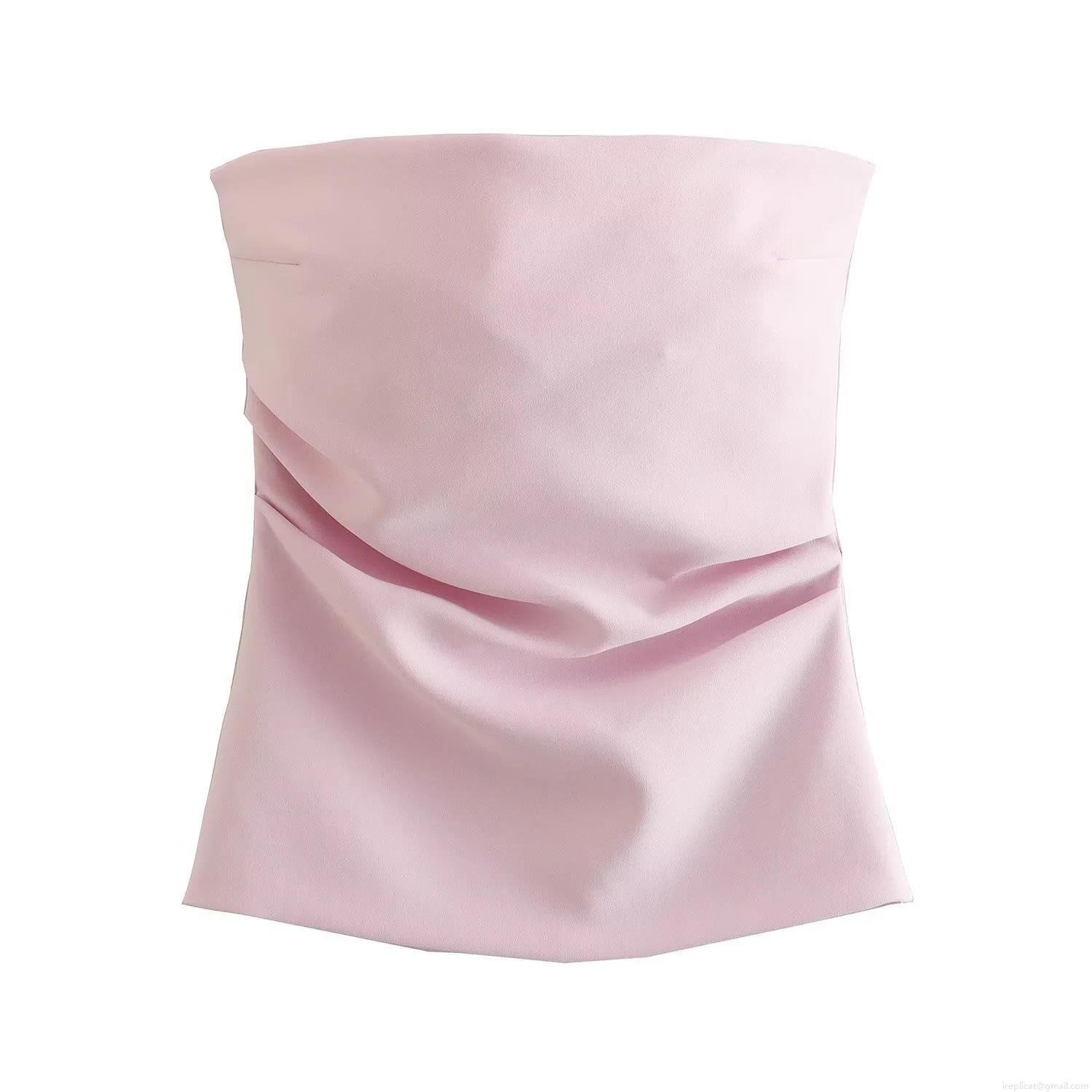 Women's Sexy Ruched Tube Top 100% Polyester Slim Fit Back Zipper Sleeveless Bustier Crop Top for Party Wedding Club Socialite Solid Color Summer Fashion