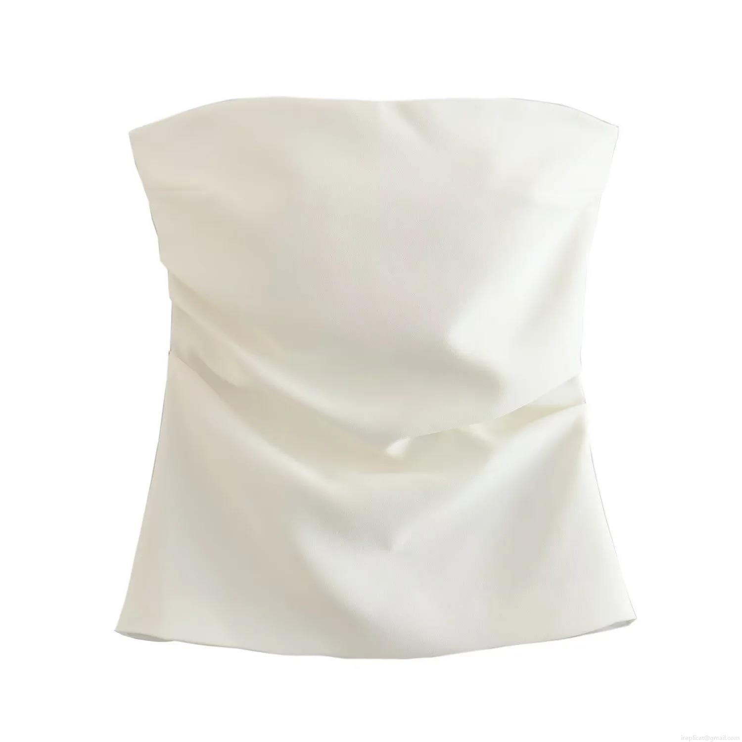 Women's Sexy Ruched Tube Top 100% Polyester Slim Fit Back Zipper Sleeveless Bustier Crop Top for Party Wedding Club Socialite Solid Color Summer Fashion