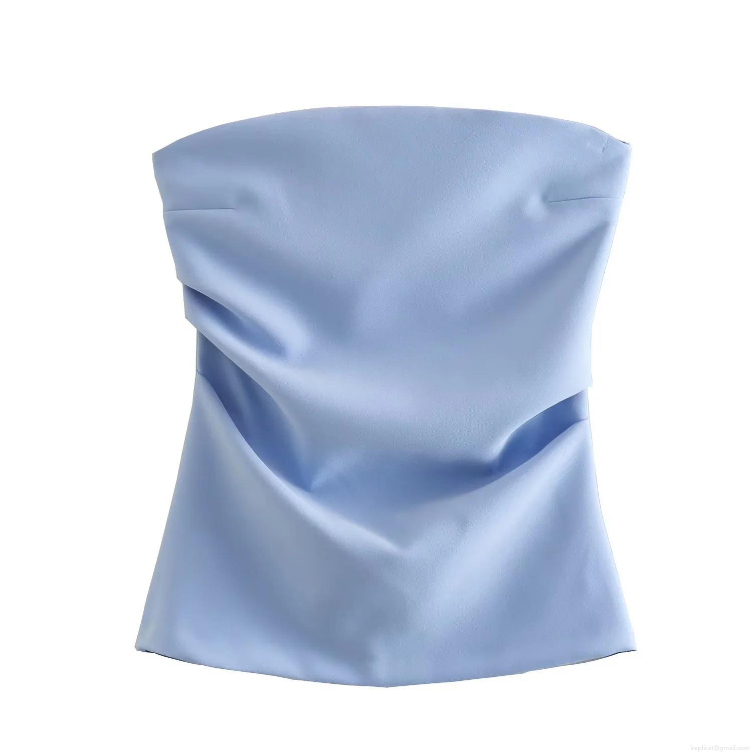 Women's Sexy Ruched Tube Top 100% Polyester Slim Fit Back Zipper Sleeveless Bustier Crop Top for Party Wedding Club Socialite Solid Color Summer Fashion