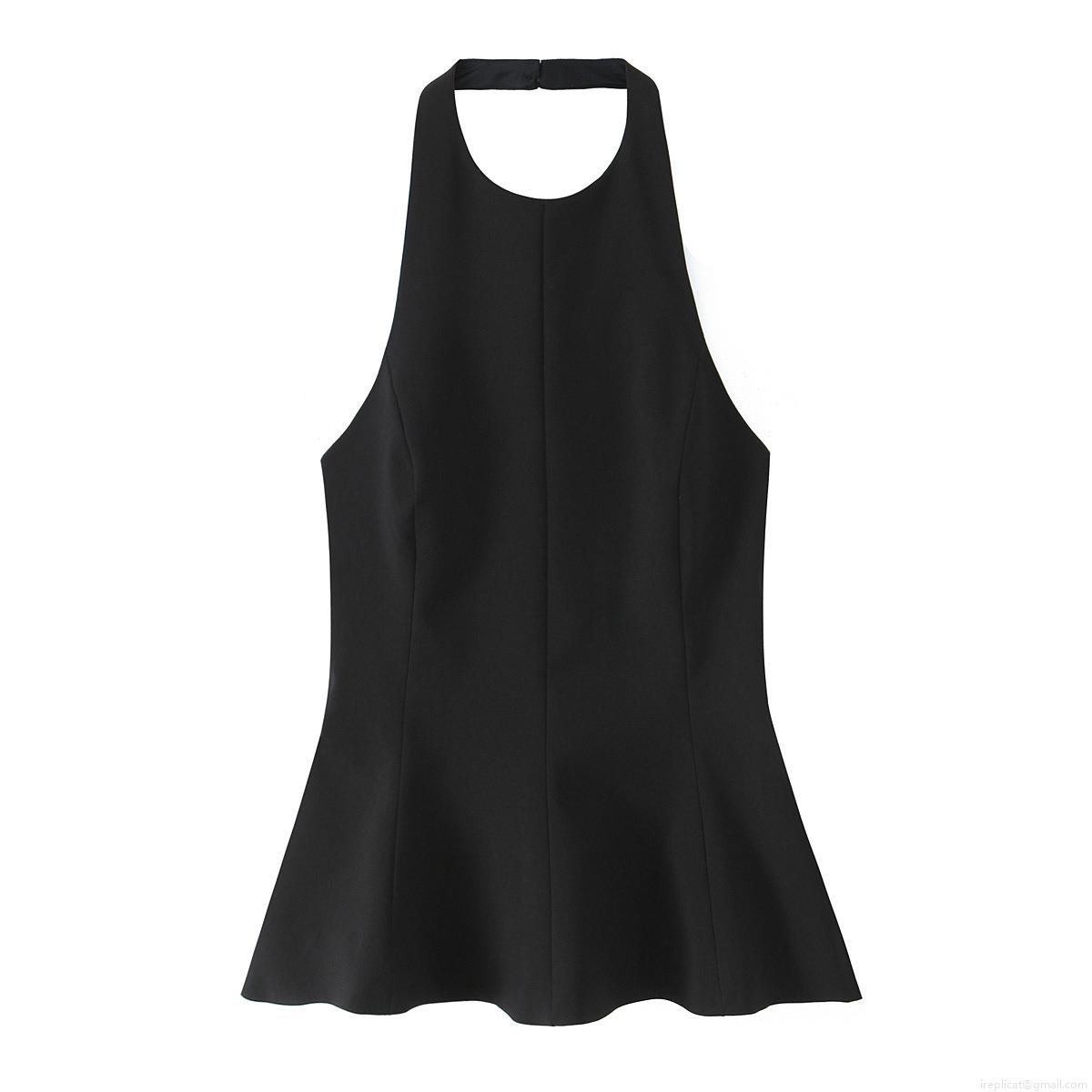 Women's Sexy Halter Neck Peplum Hem Top Backless Elastic Short Tank Top For Summer Clubwear Party