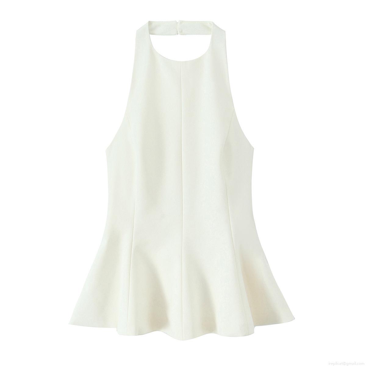 Women's Sexy Halter Neck Peplum Hem Top Backless Elastic Short Tank Top For Summer Clubwear Party
