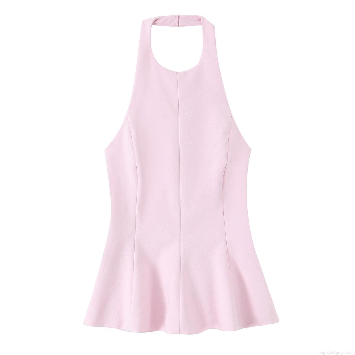 Women's Sexy Halter Neck Peplum Hem Top Backless Elastic Short Tank Top For Summer Clubwear Party