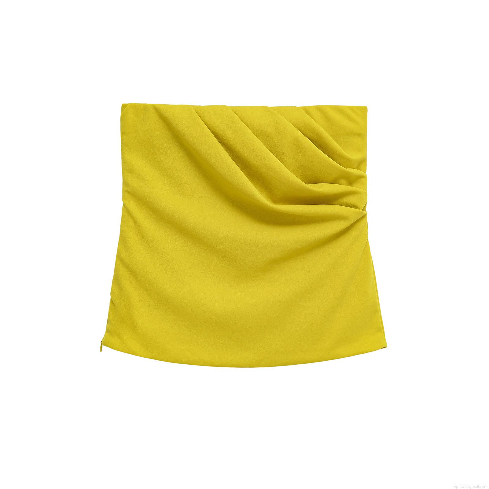 Women's Sexy Strapless Tube Top Slim Fit Solid Color Polyester Stretch Off-Shoulder Crop Top Ruched Side Invisible Zipper Elegant Summer Inner Vest