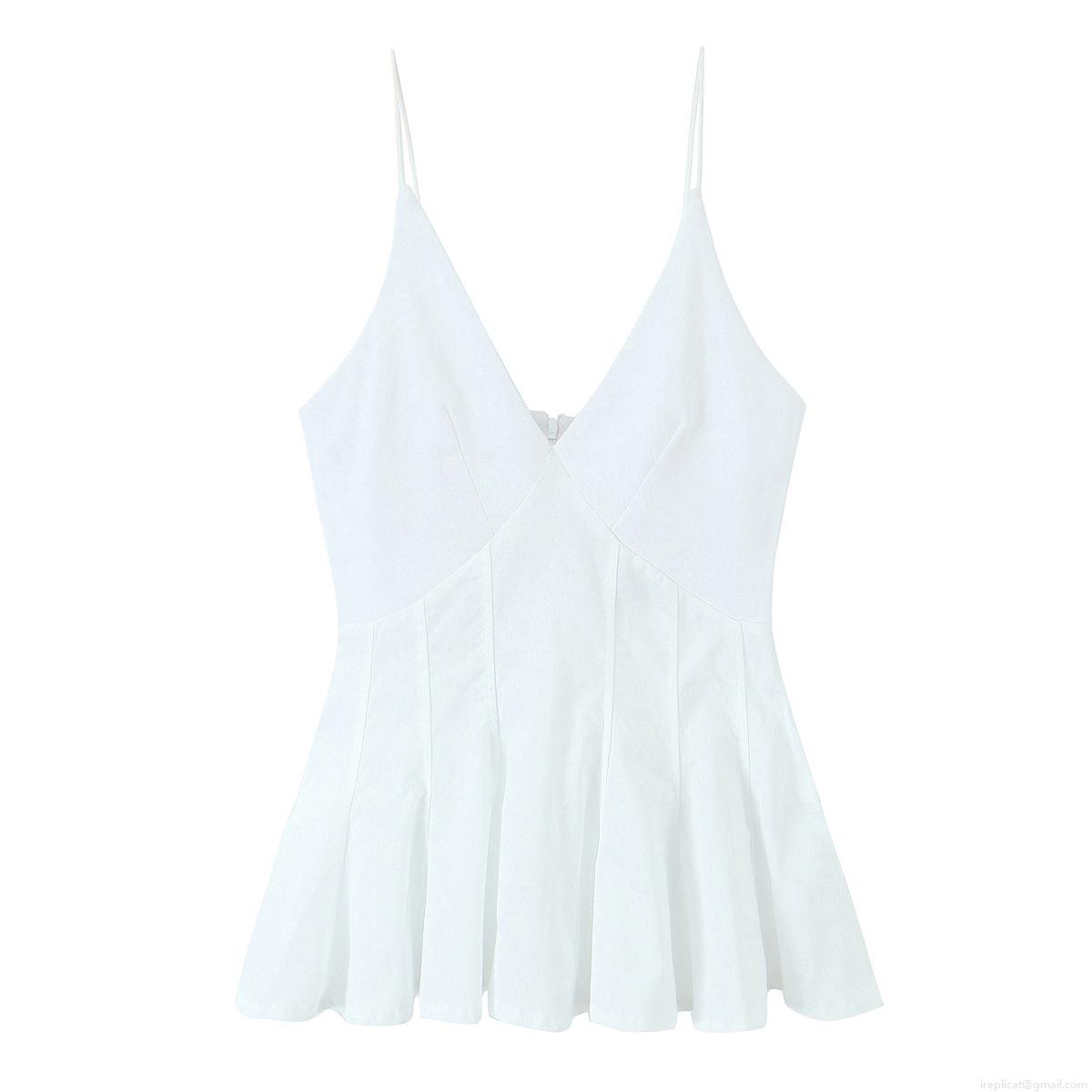 Women's Sexy Deep V Neck Spaghetti Strap Peplum Top Elegant Solid Color Polyester Back Zipper Camisole Short Ruffle Hem Summer Tank Top For Women Party Clubwear