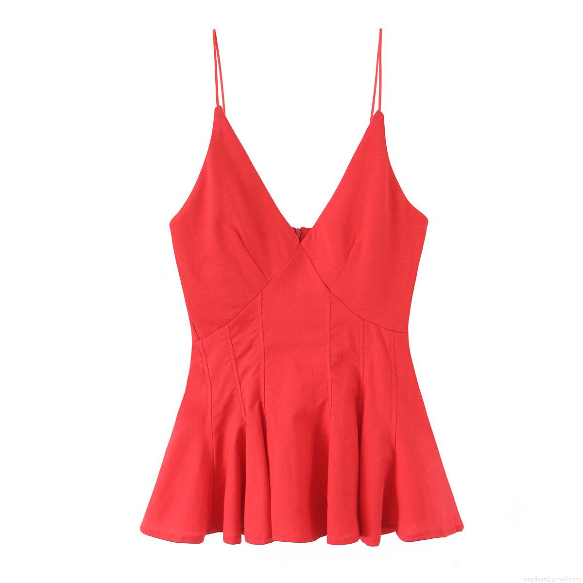 Women's Sexy Deep V Neck Spaghetti Strap Peplum Top Elegant Solid Color Polyester Back Zipper Camisole Short Ruffle Hem Summer Tank Top For Women Party Clubwear
