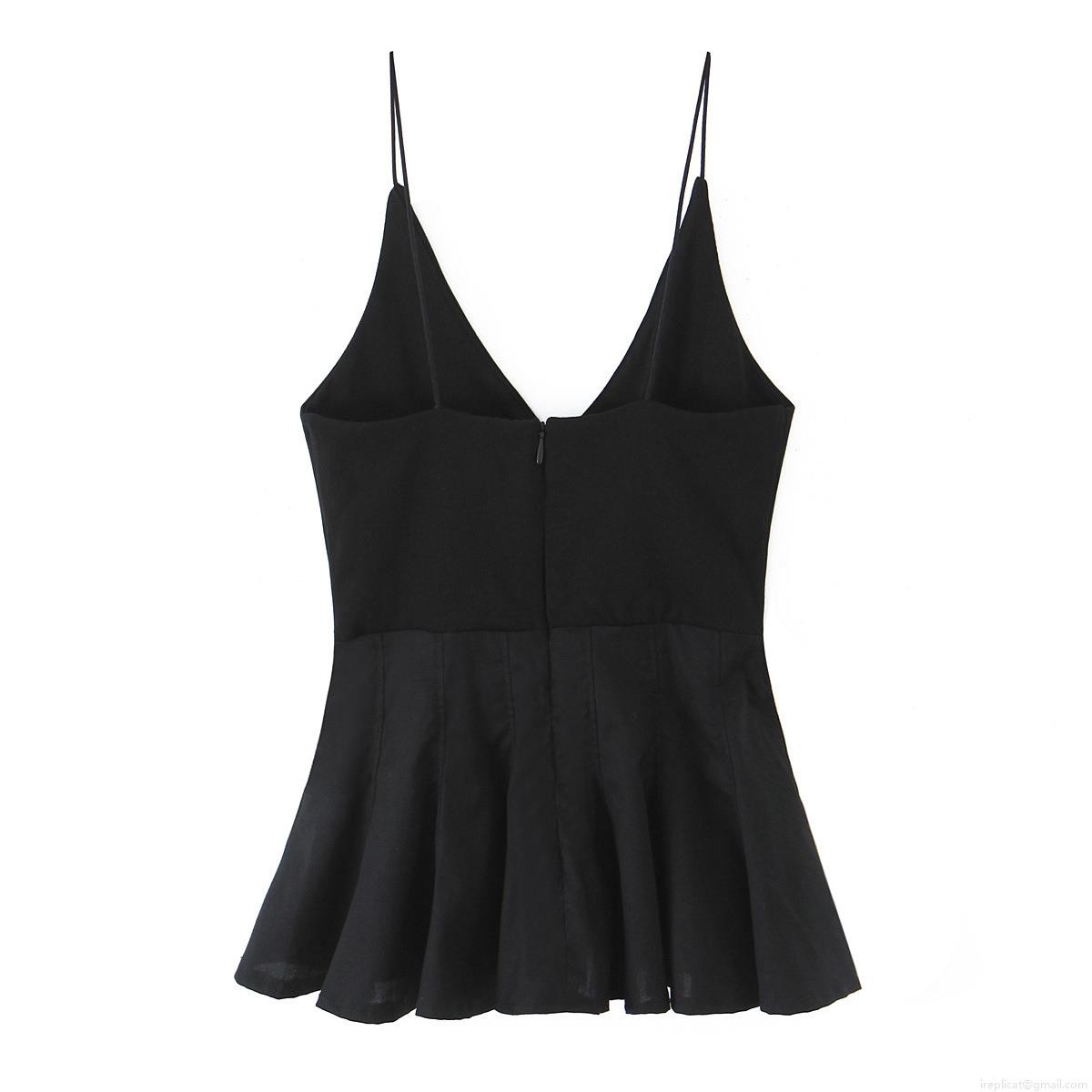 Women's Sexy Deep V Neck Spaghetti Strap Peplum Top Elegant Solid Color Polyester Back Zipper Camisole Short Ruffle Hem Summer Tank Top For Women Party Clubwear