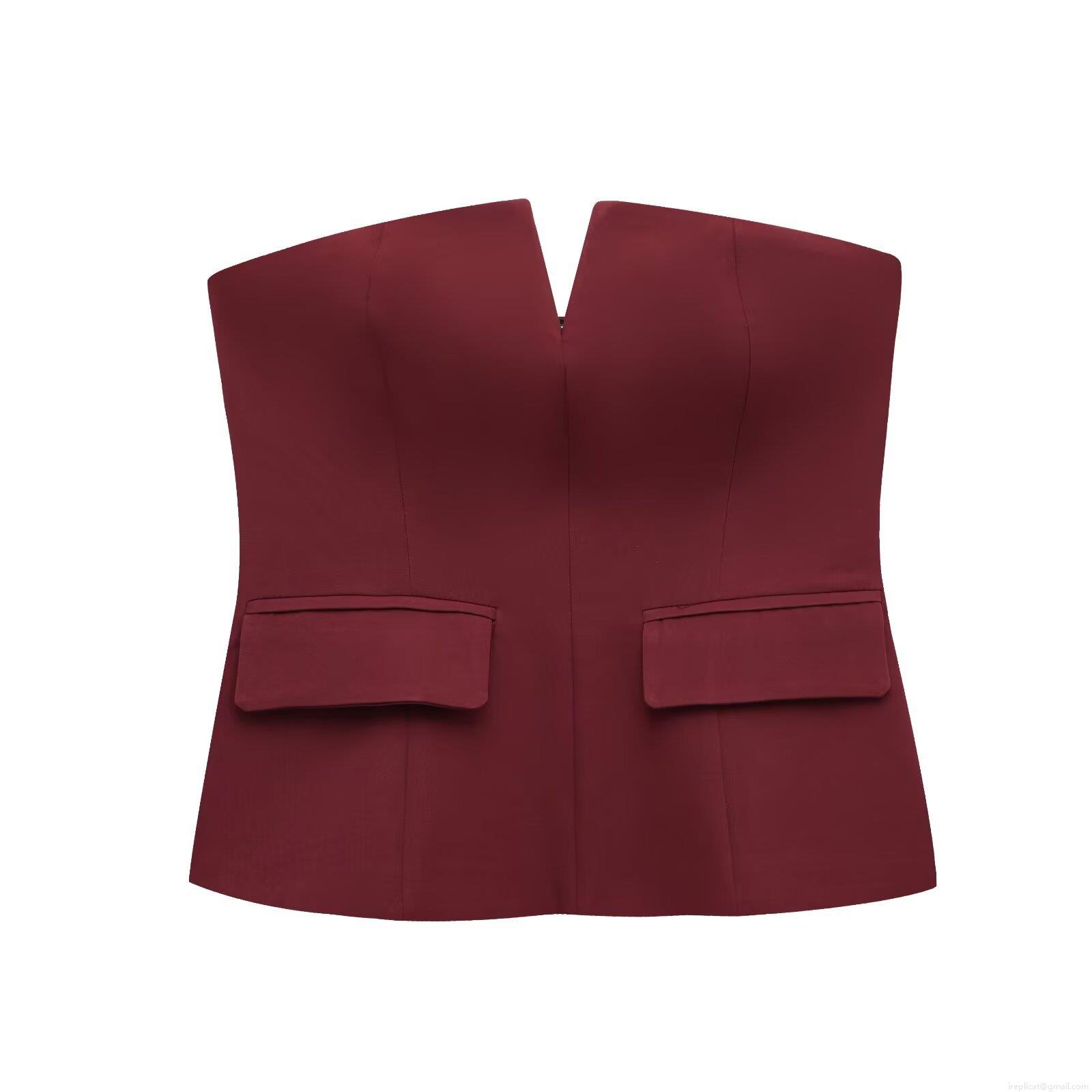 Women's Sexy Strapless Tube Top Polyester Woven V-Notch Slim Fit Corset Top With Decorative Pocket Flaps Elegant Party Dating Clubwear For Women