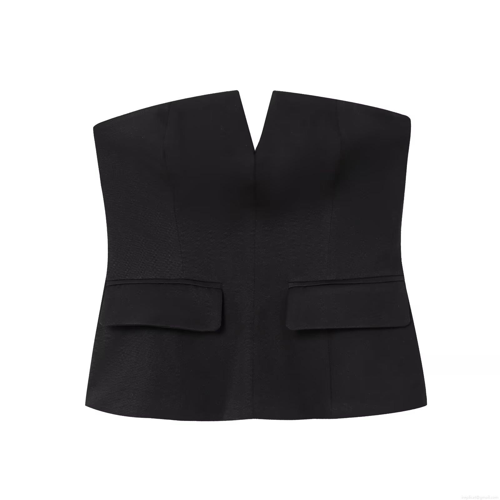 Women's Sexy Strapless Tube Top Polyester Woven V-Notch Slim Fit Corset Top With Decorative Pocket Flaps Elegant Party Dating Clubwear For Women