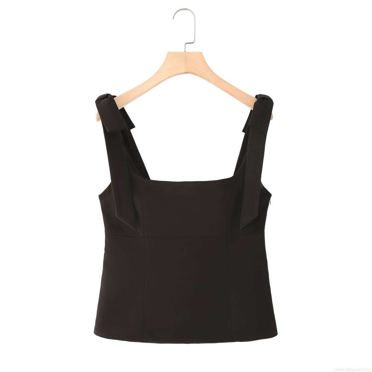 Women's Sexy Square Neck Camisole Top With Bow Shoulder Straps Slim Fit Acrylic Spandex Elastic Twill Side Zipper Sleeveless Blouse For Streetwear Daily Dating Party