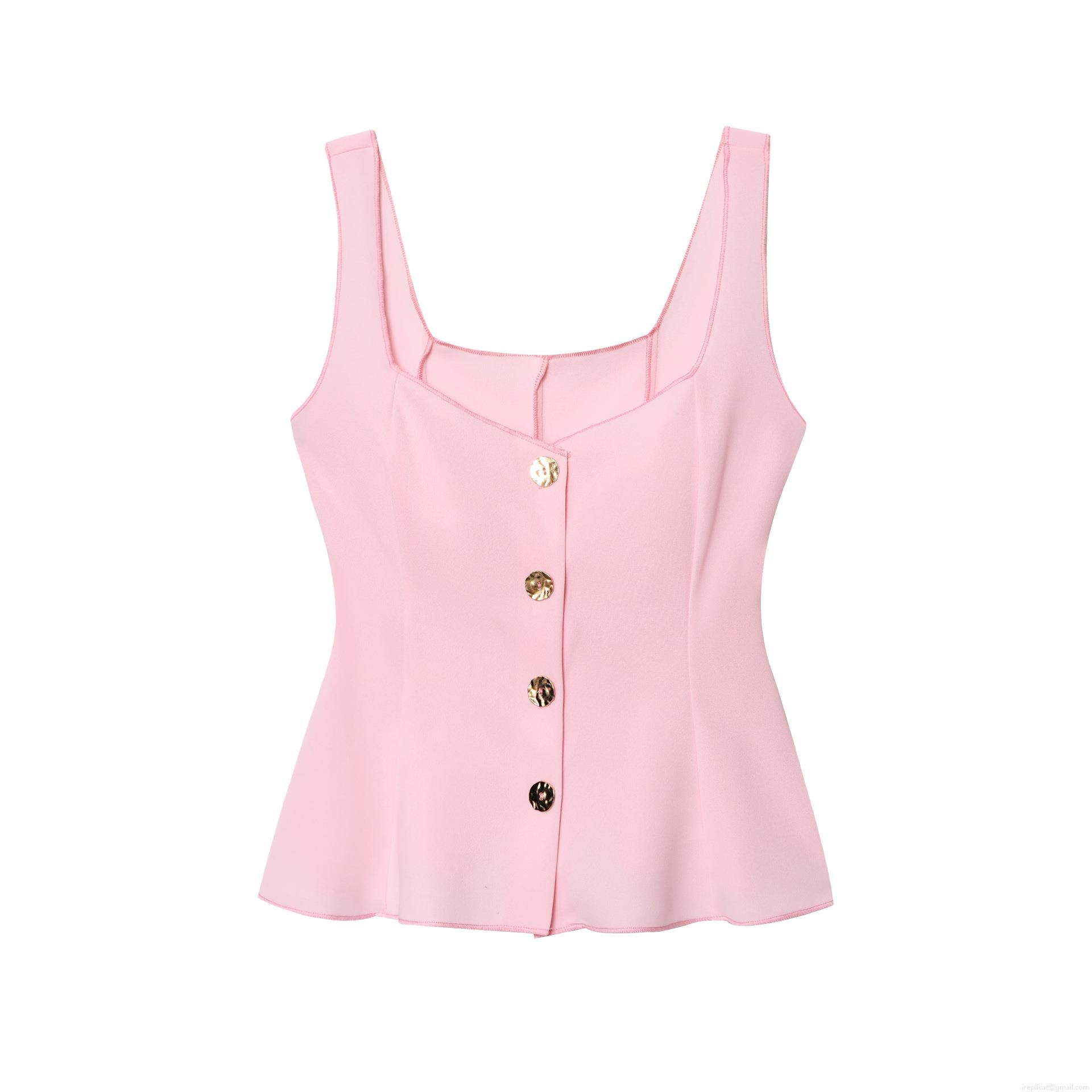 Women's Elegant Peplum Tank Top Square Neck Sleeveless Polyester Vest with Gold Buttons Slim Fit Solid Color Top for Party Clubwear Summer Cami