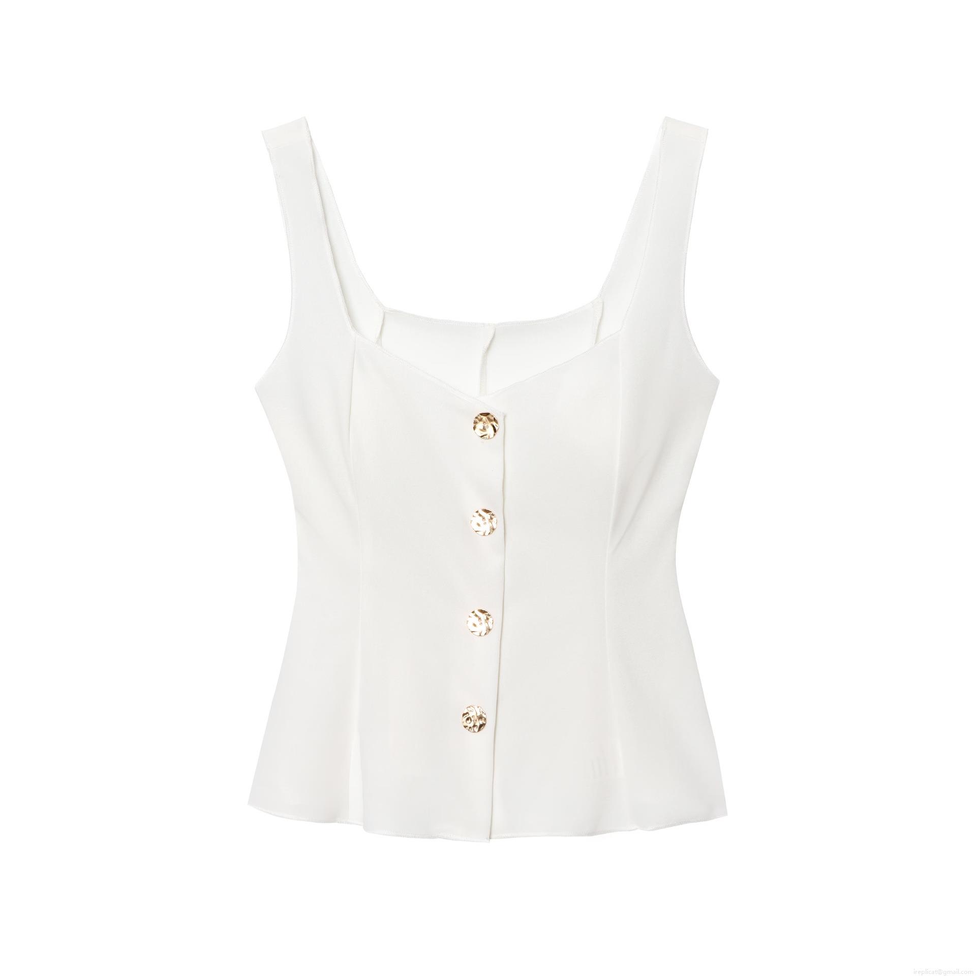 Women's Elegant Peplum Tank Top Square Neck Sleeveless Polyester Vest with Gold Buttons Slim Fit Solid Color Top for Party Clubwear Summer Cami