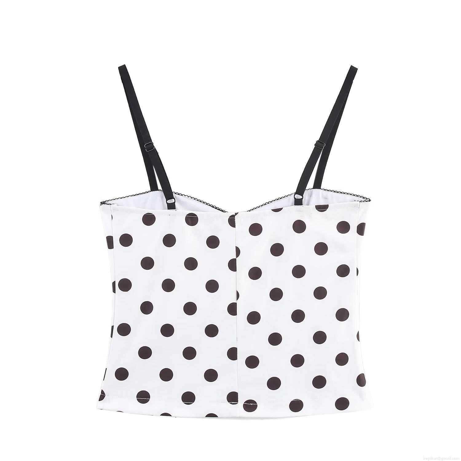 Women's Polka Dot Camisole Tank Top Spaghetti Strap V Neck Slim Fit Crop Top Polyester Blend Summer Beach Casual Daily Wear Elegant INS Influencer Style