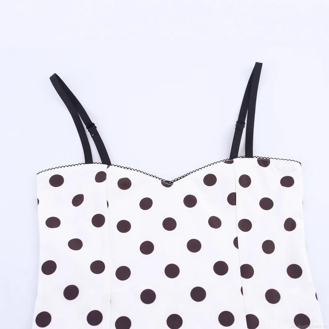 Women's Polka Dot Camisole Tank Top Spaghetti Strap V Neck Slim Fit Crop Top Polyester Blend Summer Beach Casual Daily Wear Elegant INS Influencer Style
