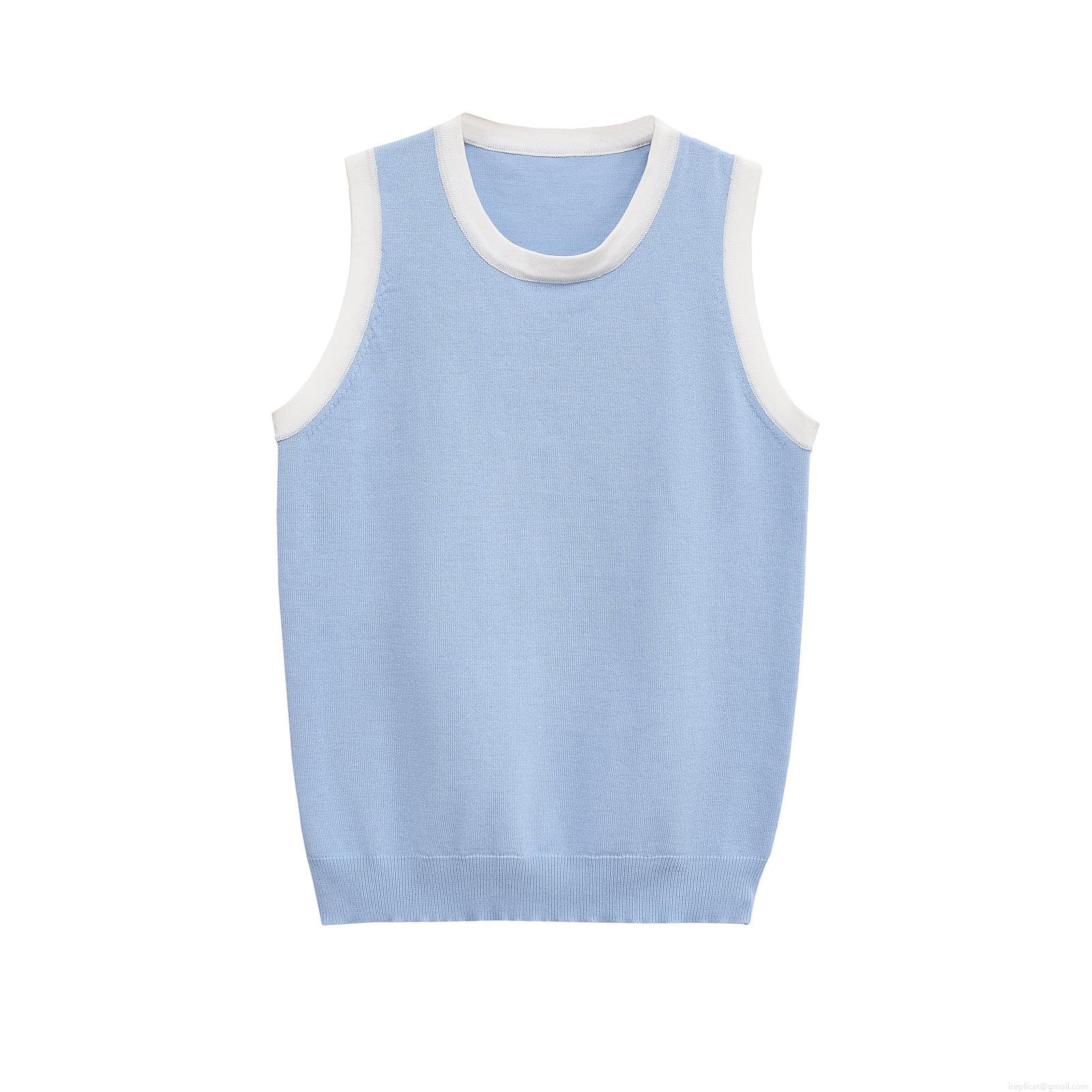 Women's Knitted Vest Slim Fit Contrast Trim Ribbed Sleeveless Tank Top Casual Stripe Solid Knitwear Fashion Summer Sleeveless Top For Ladies