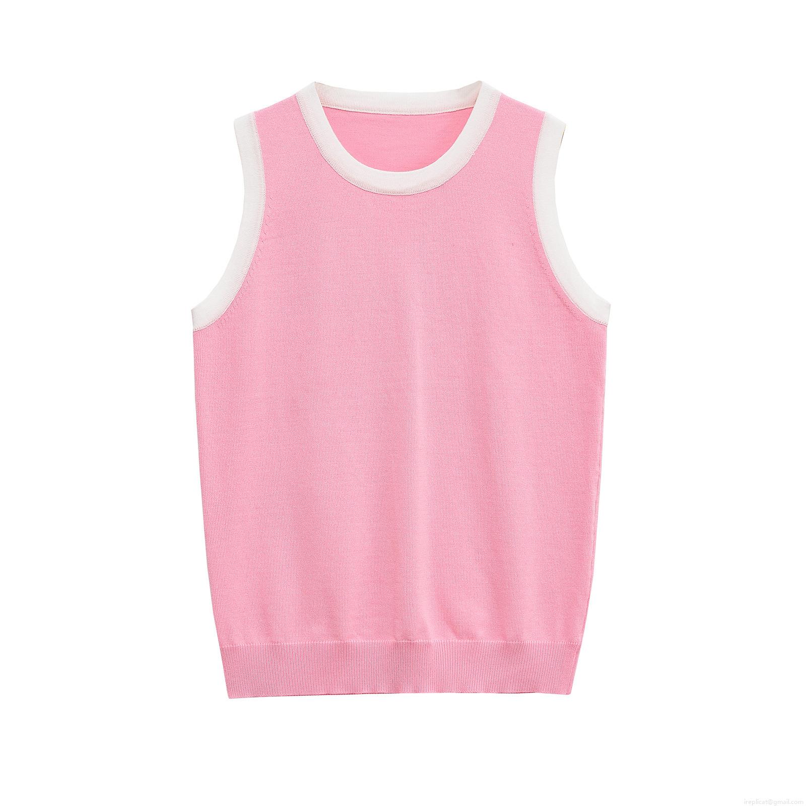 Women's Knitted Vest Slim Fit Contrast Trim Ribbed Sleeveless Tank Top Casual Stripe Solid Knitwear Fashion Summer Sleeveless Top For Ladies