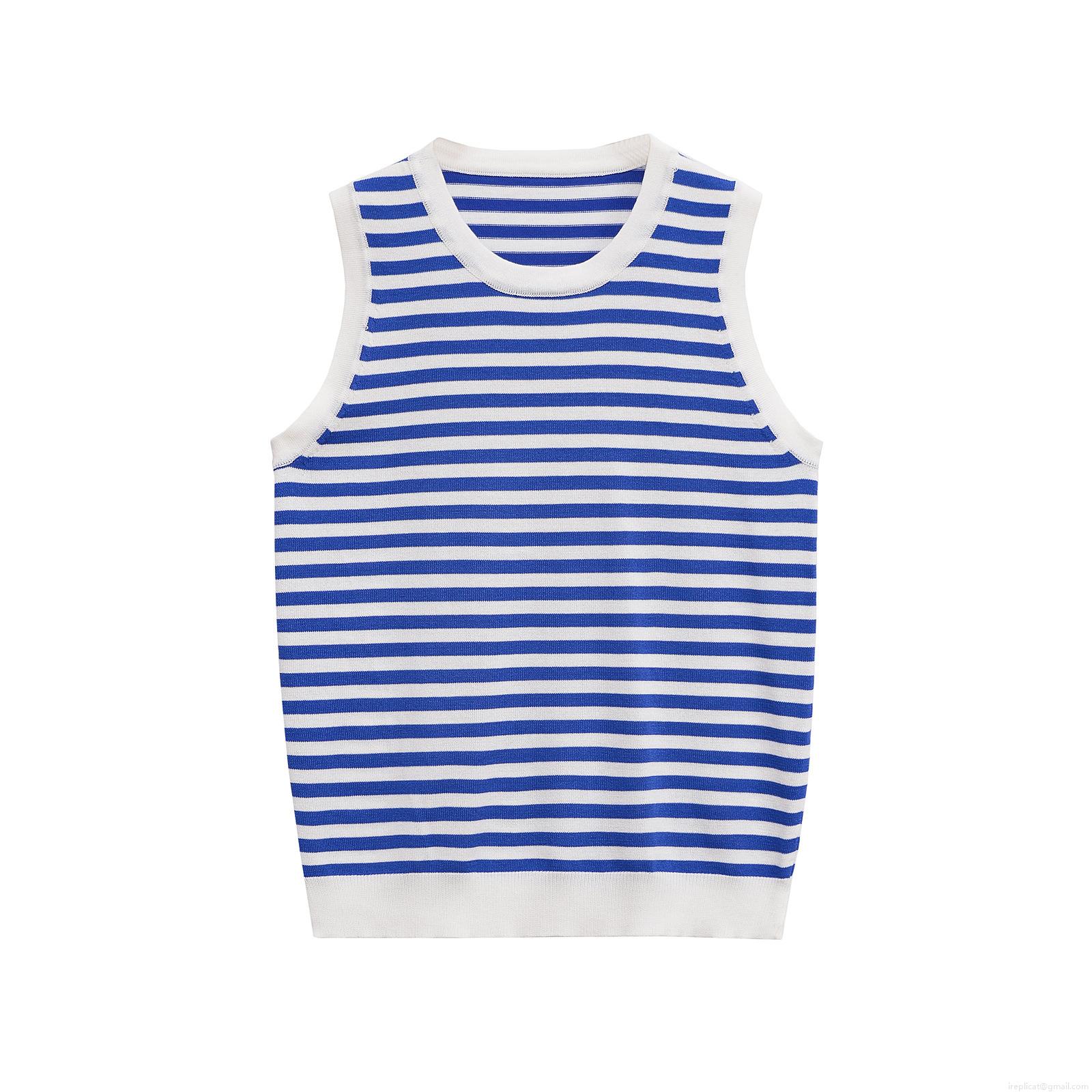 Women's Knitted Vest Slim Fit Contrast Trim Ribbed Sleeveless Tank Top Casual Stripe Solid Knitwear Fashion Summer Sleeveless Top For Ladies