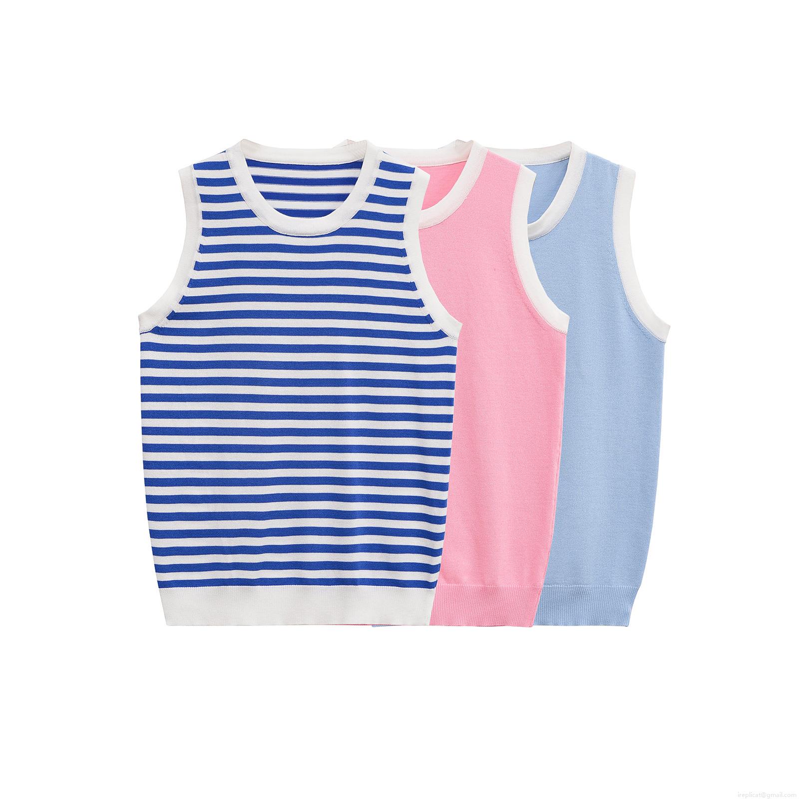 Women's Knitted Vest Slim Fit Contrast Trim Ribbed Sleeveless Tank Top Casual Stripe Solid Knitwear Fashion Summer Sleeveless Top For Ladies