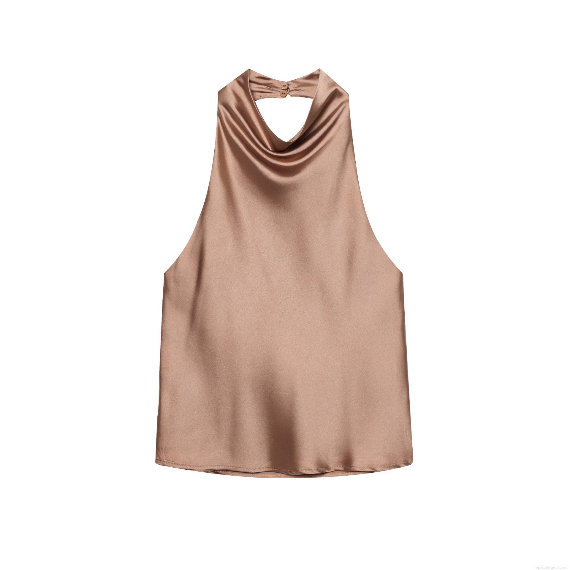Women's Elegant Satin Halter Backless Top Sexy Solid Color Sleeveless Polyester Camisole For Party Dating Wedding Guest