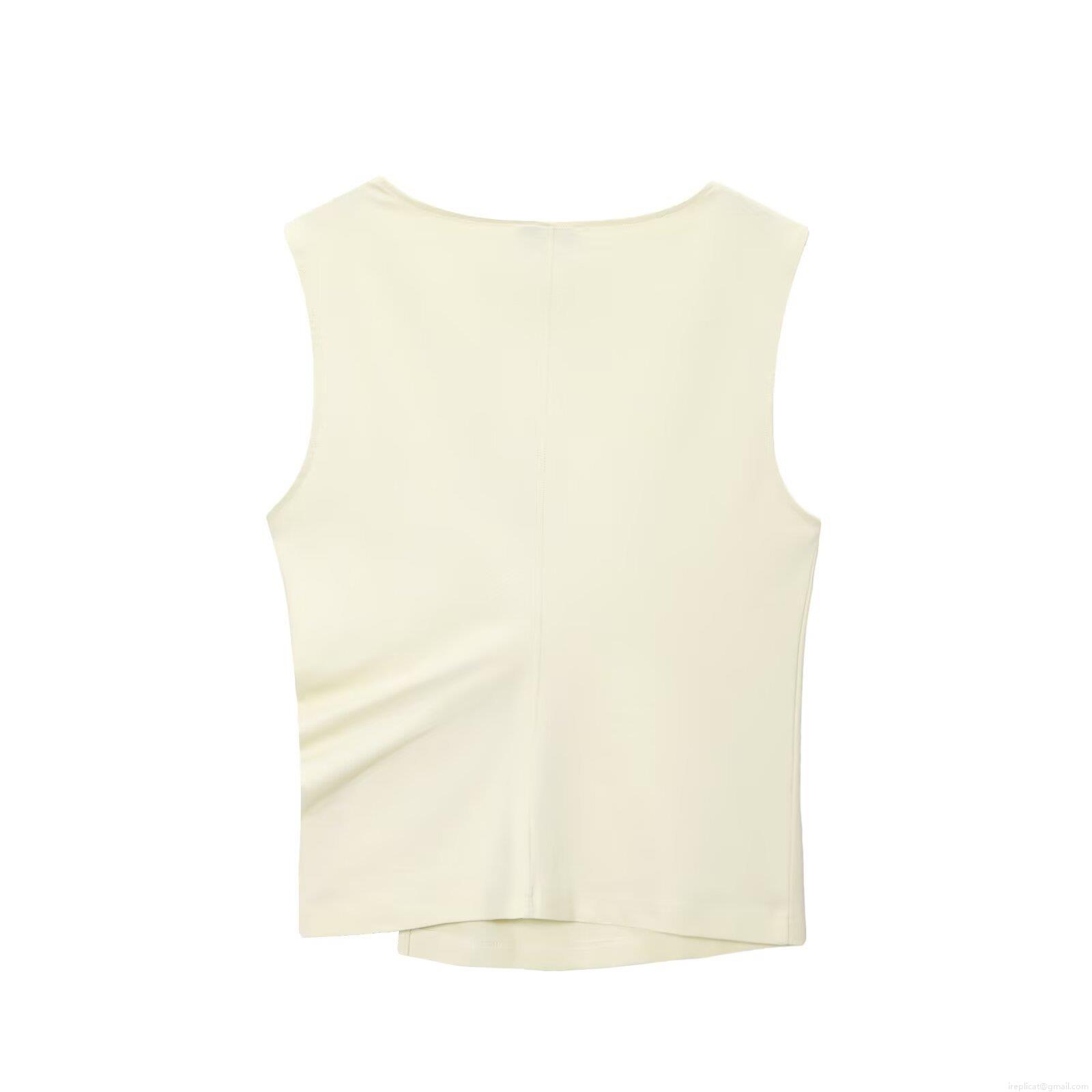 Women Sexy Sleeveless Tank Top Polyester Satin Twist Knot Ruched Slim Fit Vest Top Solid Color Asymmetric Hem Tank For Party Dating