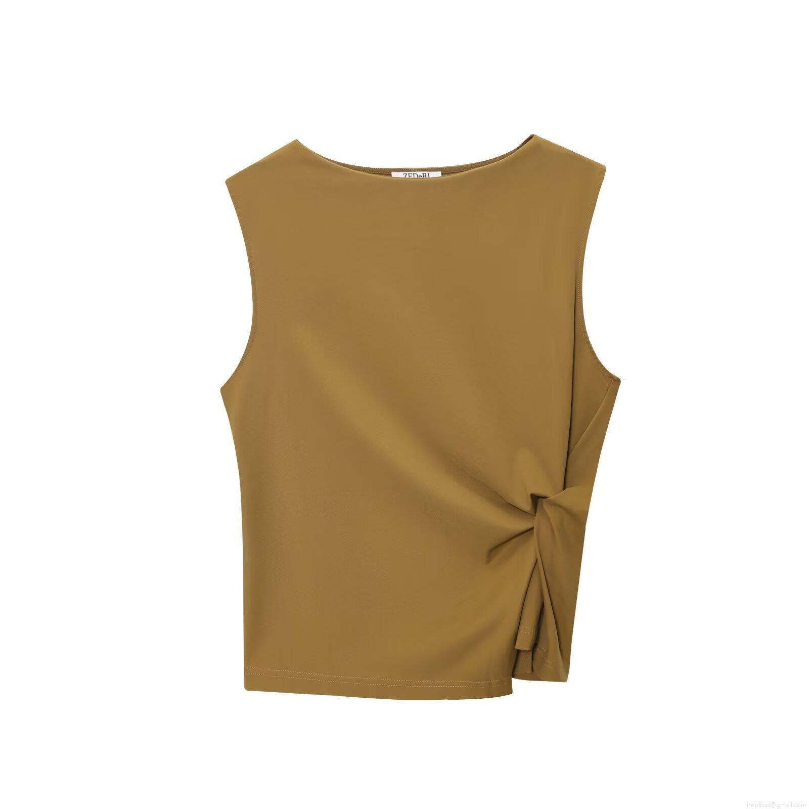 Women Sexy Sleeveless Tank Top Polyester Satin Twist Knot Ruched Slim Fit Vest Top Solid Color Asymmetric Hem Tank For Party Dating