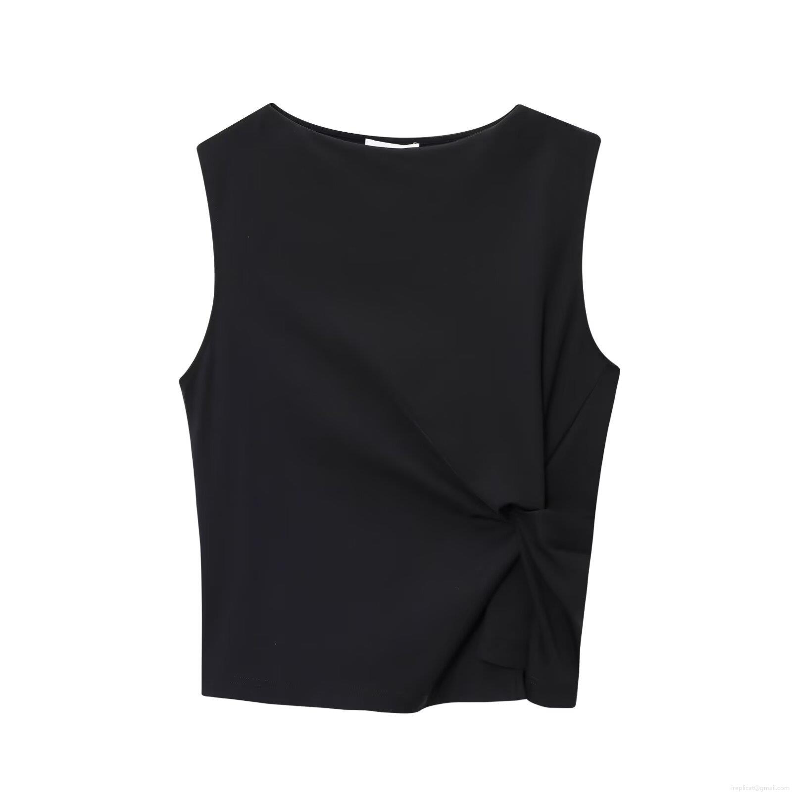 Women Sexy Sleeveless Tank Top Polyester Satin Twist Knot Ruched Slim Fit Vest Top Solid Color Asymmetric Hem Tank For Party Dating