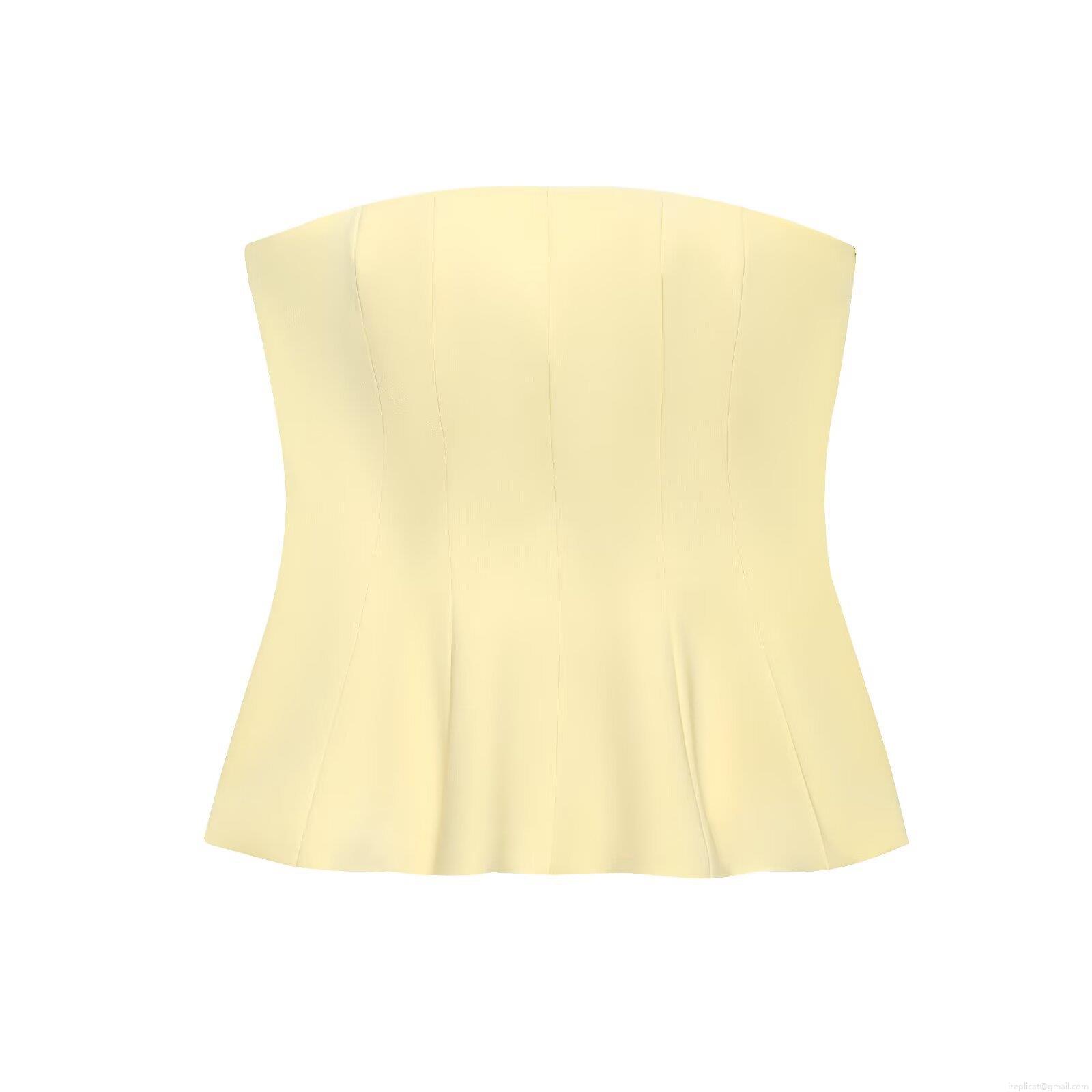 Women's Sexy Peplum Tube Top Polyester Acrylic Solid Color Slim Fit Strapless Corset Top For Party Dating Socialite Style Women Clothing